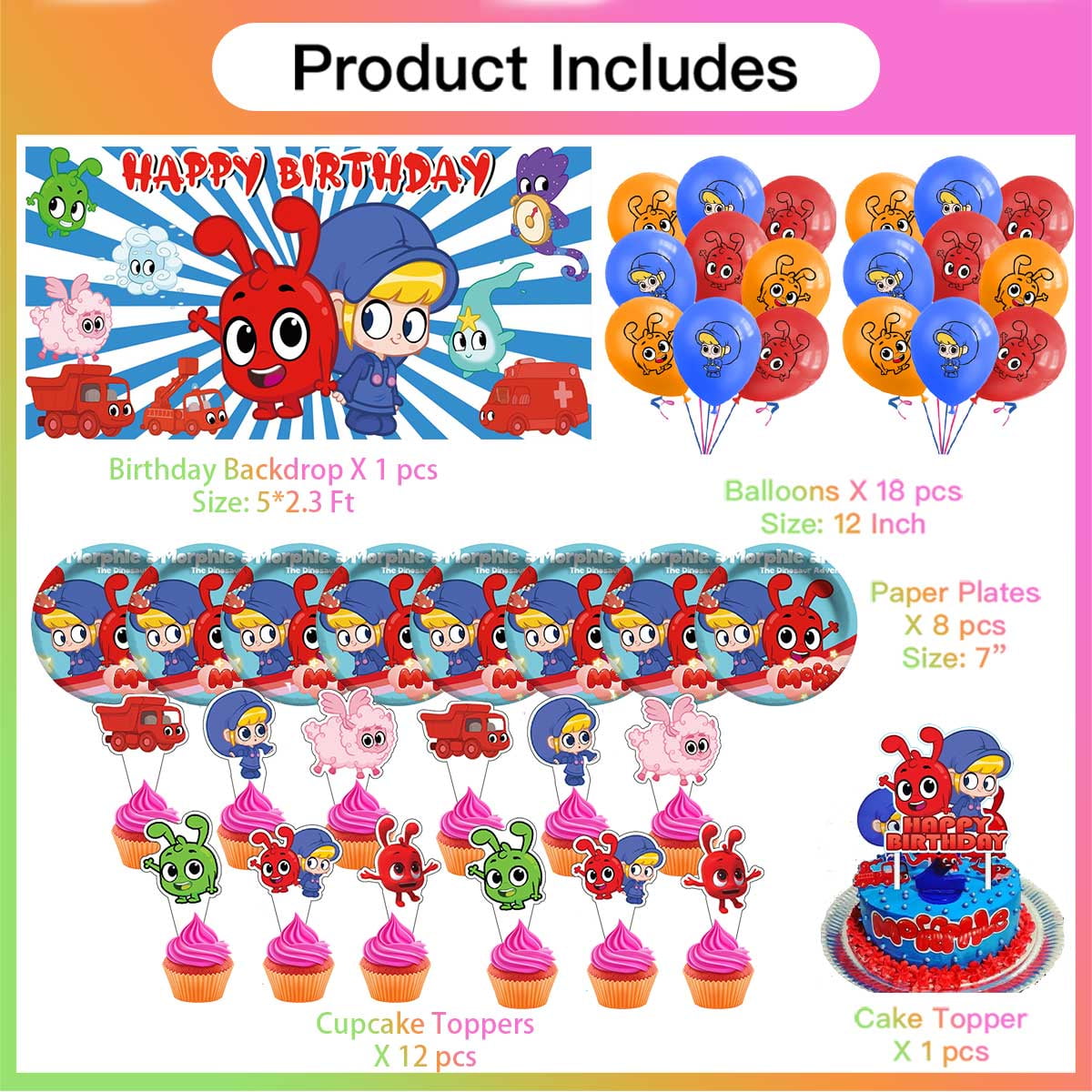 My Magic Pet Morphle Party Decorations Plates Tableware Banner Backdrop Balloons Birthday Decor Cake Topper Fans