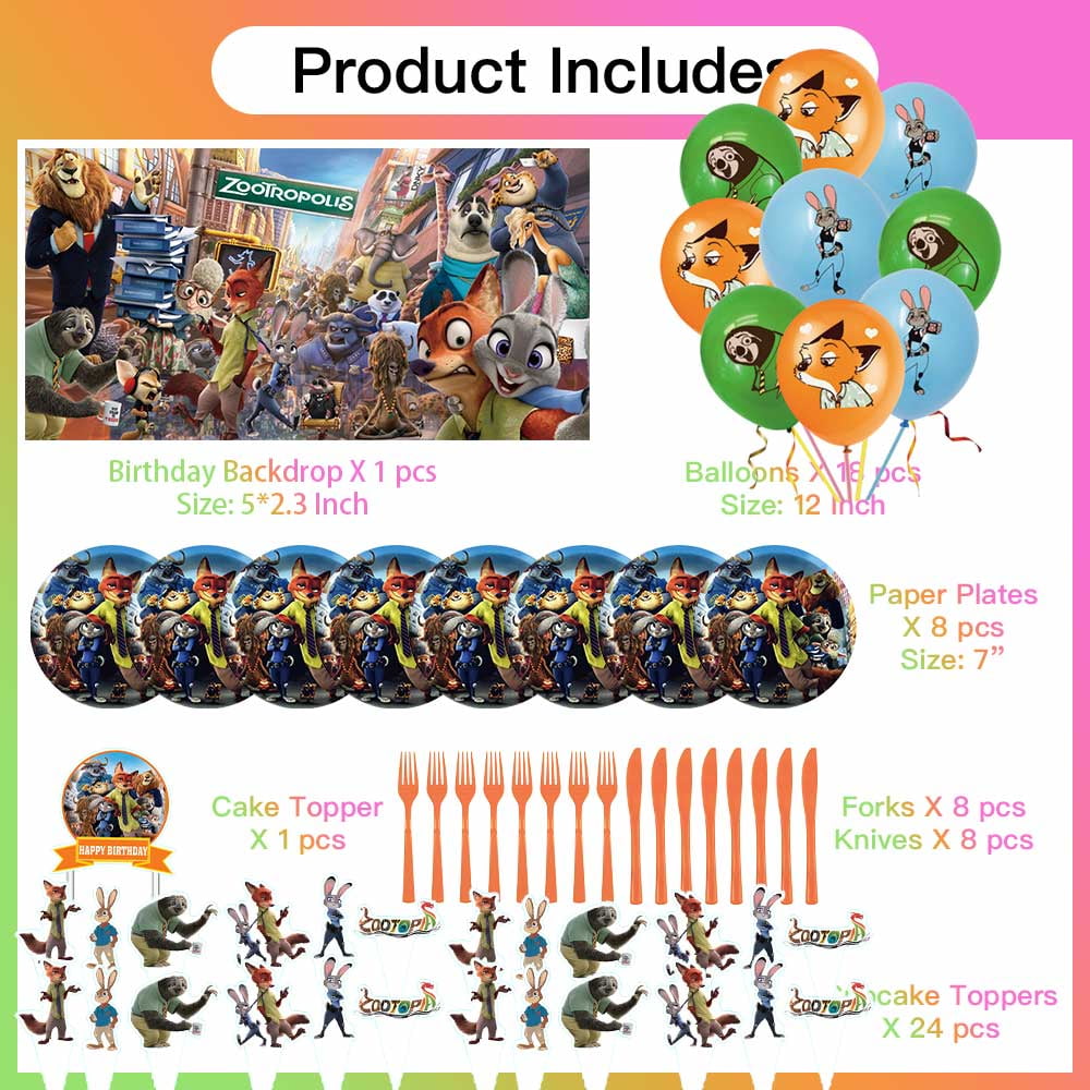 Zootopia Party Supplies Plates Decorations Birthday Cake Topper Banner Decor Backdrop Balloons
