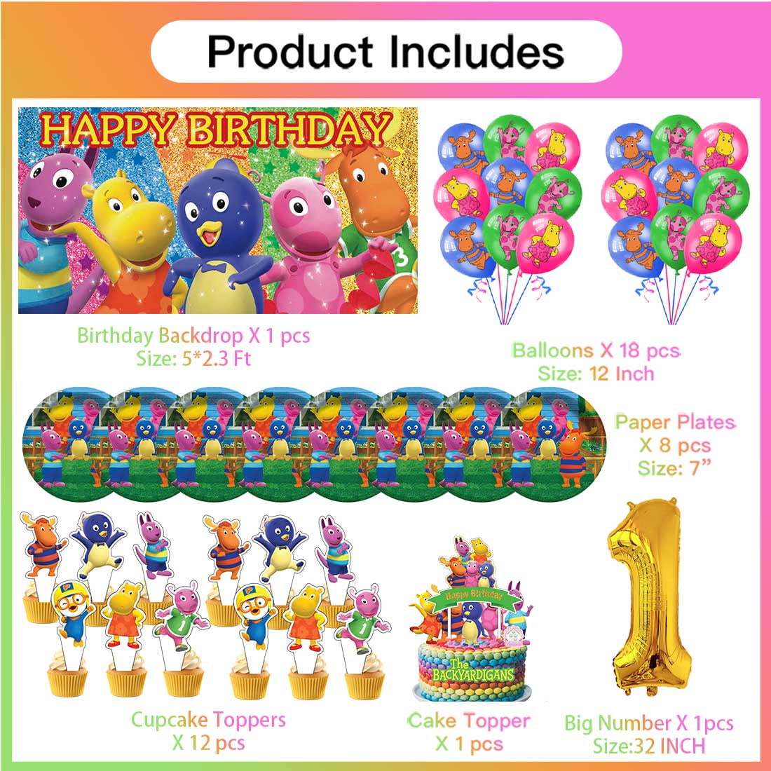 The Backyardigans Balloons Party Supplies 1st Decor Tableware Birthday Cake Topper Decorations Banner Backdrop