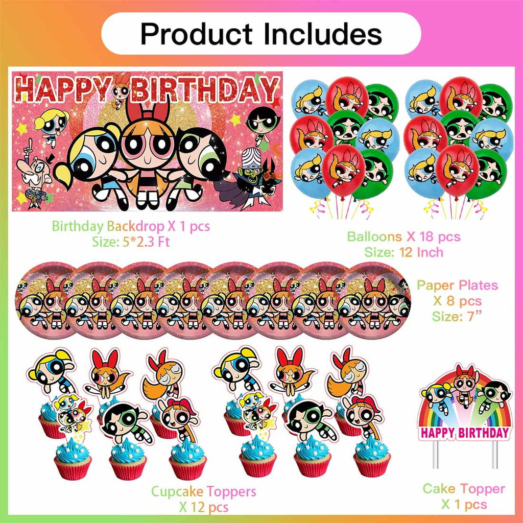 The Powerpuff Girls Party Supplies Plates Decorations Birthday Cake Topper Banner Decor Backdrop Balloons