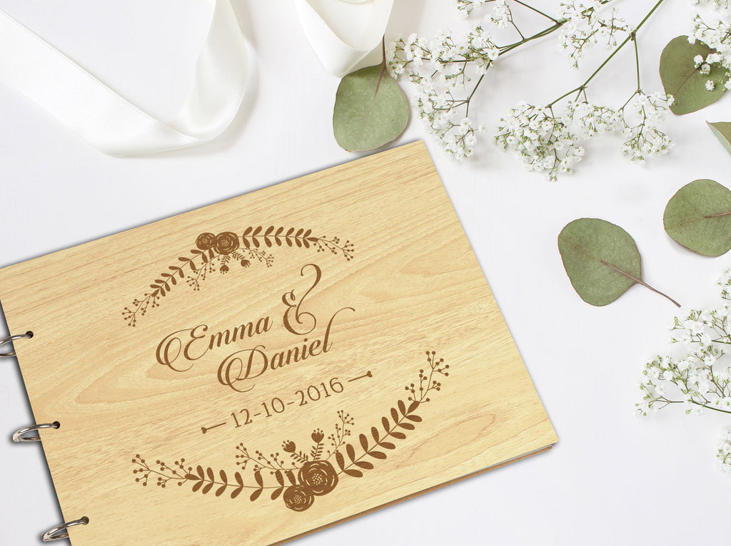 Darling Souvenir Personalized Engraved Laser Cut Wedding Guest Book Wooden Cover Sign-in Book Registry Guestbook Scrapbook-NB