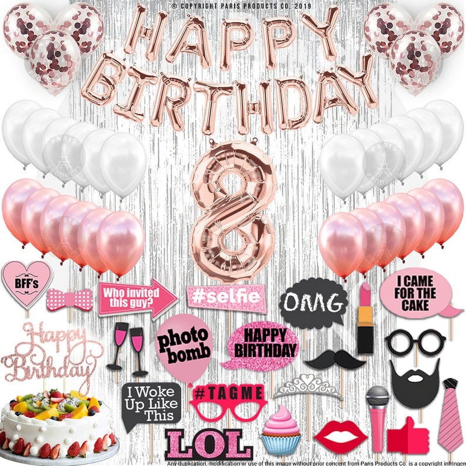 4th Birthday Decorations Party Supplies, Rose Gold 4Number Balloons 4th Foil Mylar Balloons Latex Balloon Decoration 4th Birthday Gifts