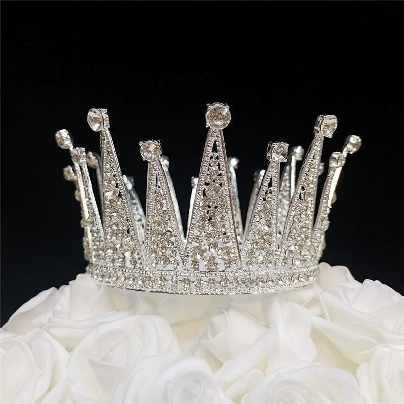 9.7 oz Silver Rhinestone Crown Cake Topper - Large