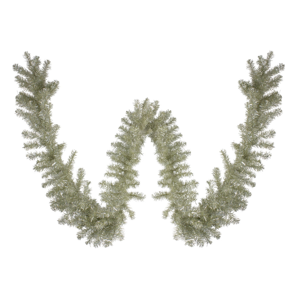 9 x 12 Pre-lit Metallic Sheer Champagne Artificial Christmas Tinsel Garland - Clear Lights