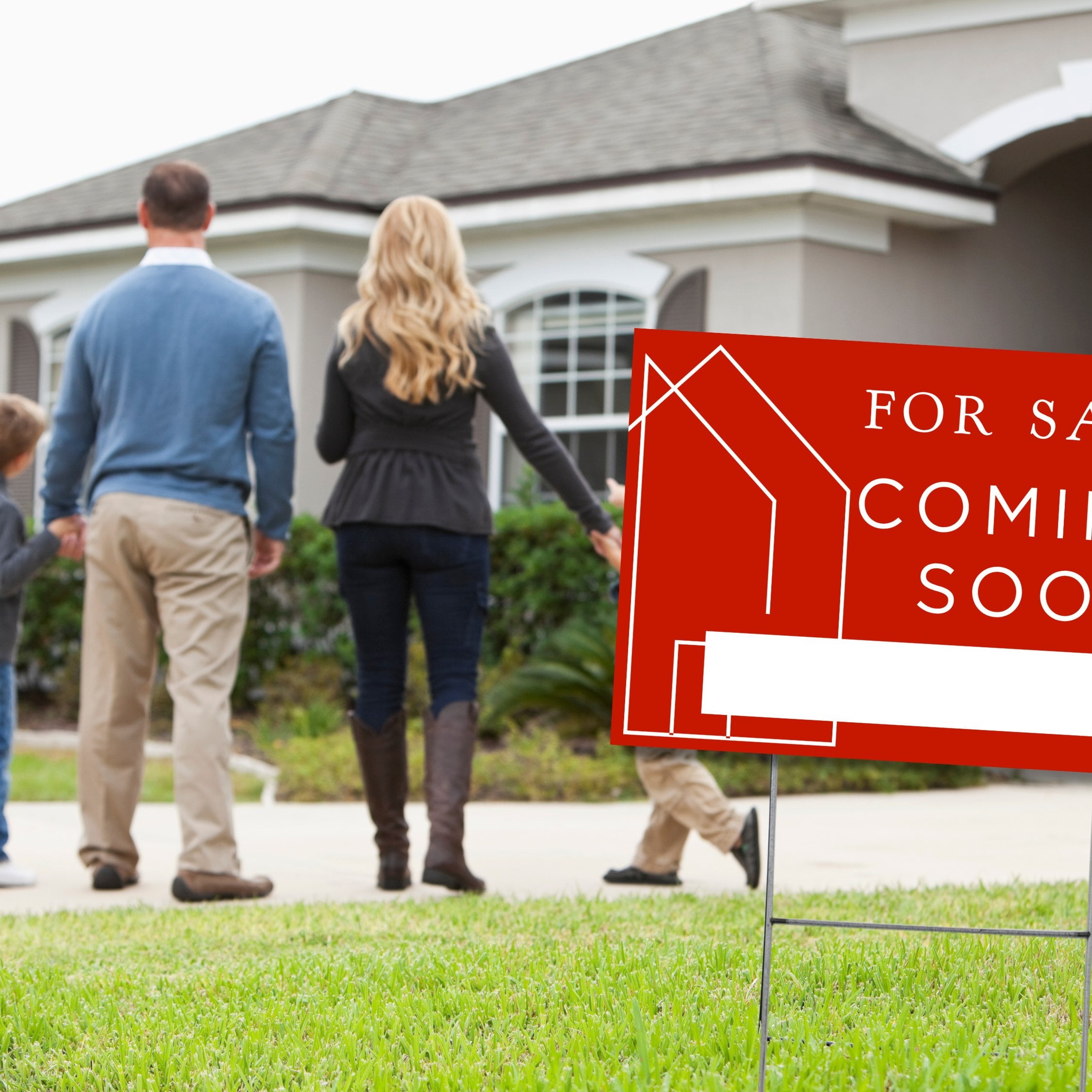Coming Soon Real Estate Sign for Home  12 x 18 Yard Sign with H Frame Stake Home Double Sided Open House Realtor For Sale by Owner Classy Red White Minimalist Modern