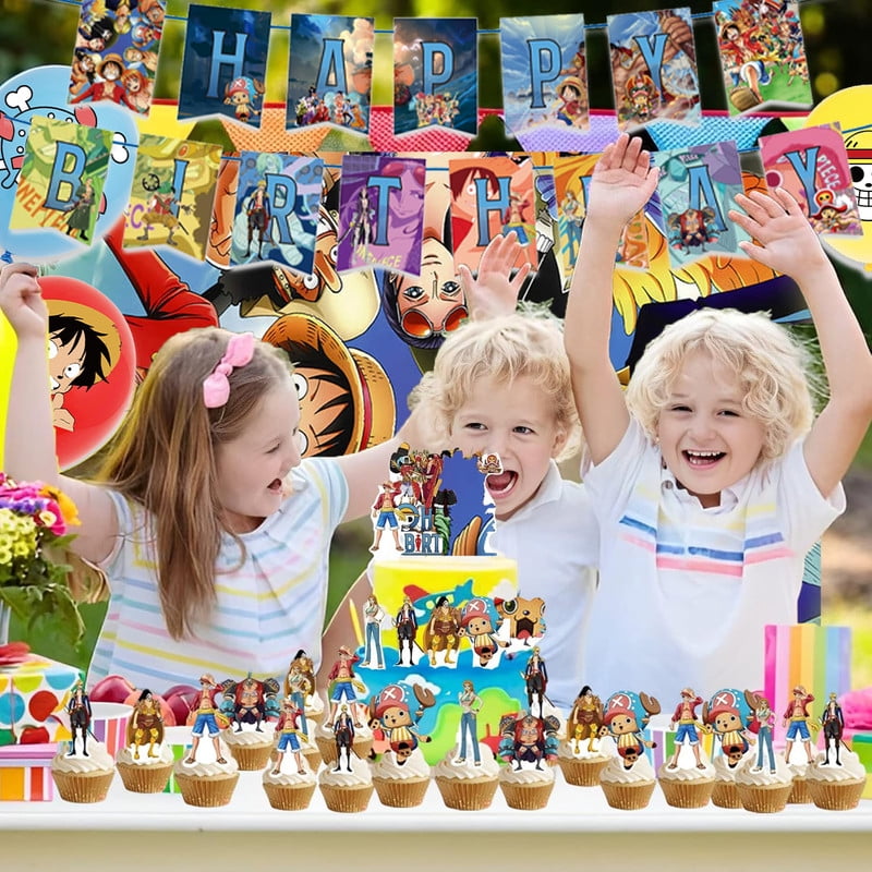 One Piece Birthday Party Decorations Include Happy Birthday Banner, Cake Topper, Background,Patterned Balloons, One Piece Party Favors Supplies for Party Decorations