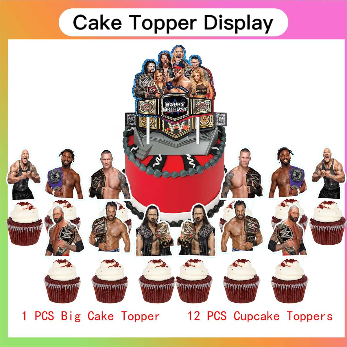 Wrestling Party Decor Plates Cake Topper Balloons Banner Backdrop Supplies Decorations Tableware