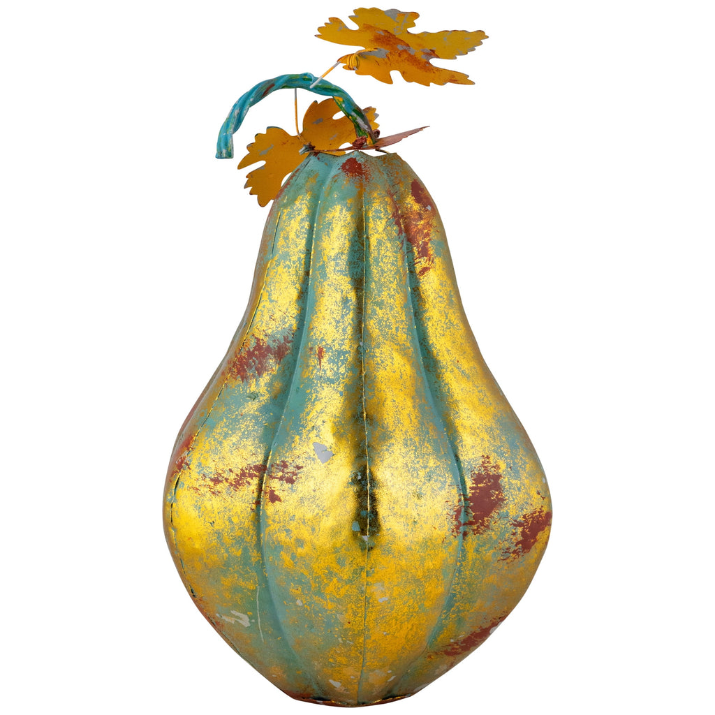 Northlight 14" Orange and Gold Elongated Autumn Pumpkin Metal Tabletop Decoration