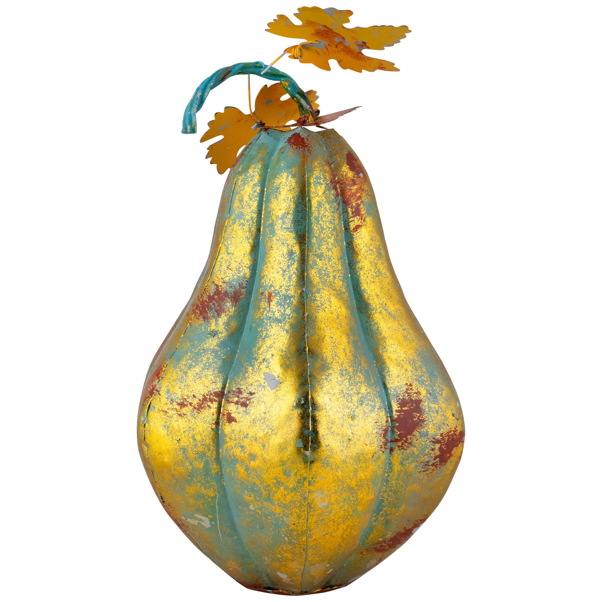 Northlight 14" Orange and Gold Elongated Autumn Pumpkin Metal Tabletop Decoration