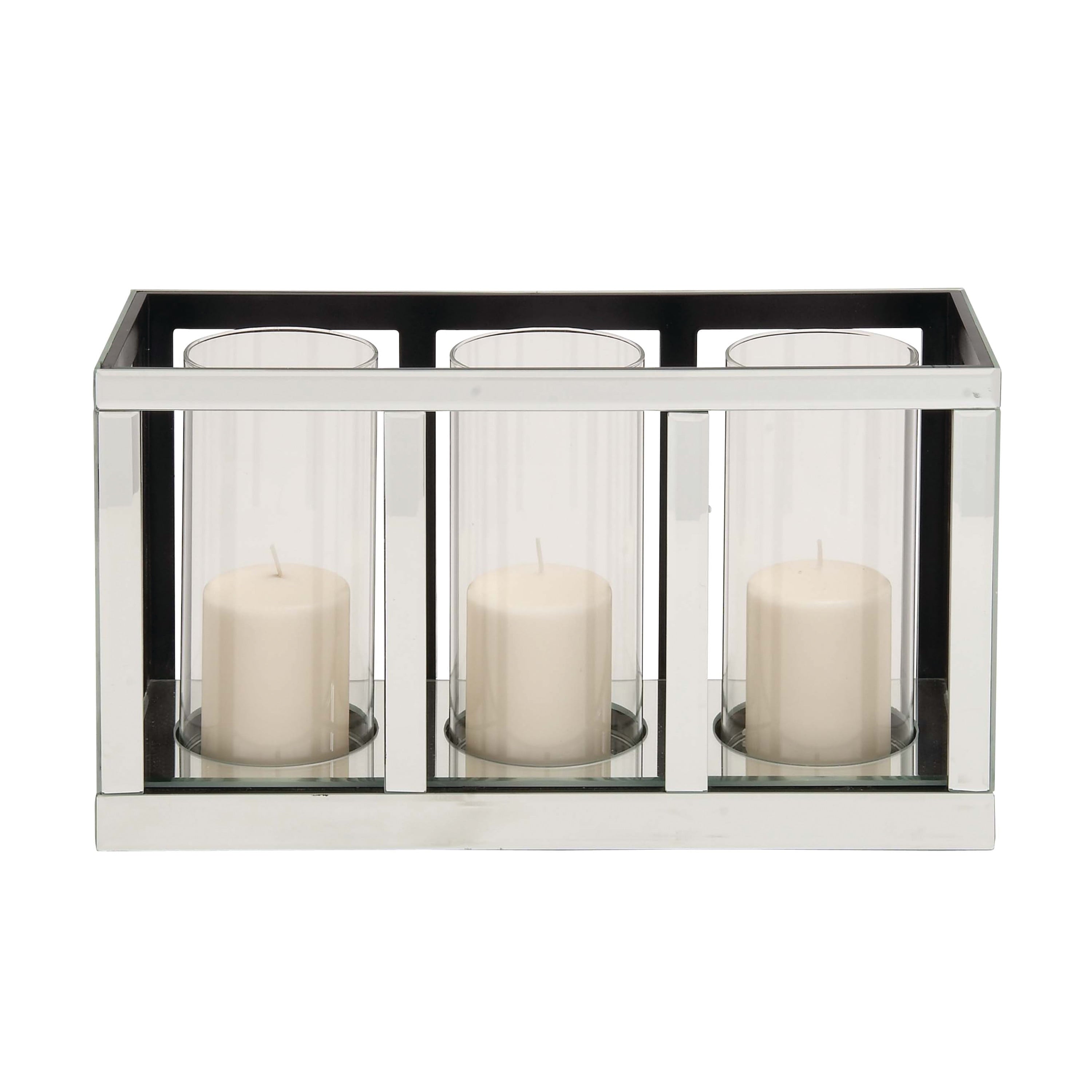 DecMode 3 Holder Silver Glass Pillar Candelabra with Mirrored Accents