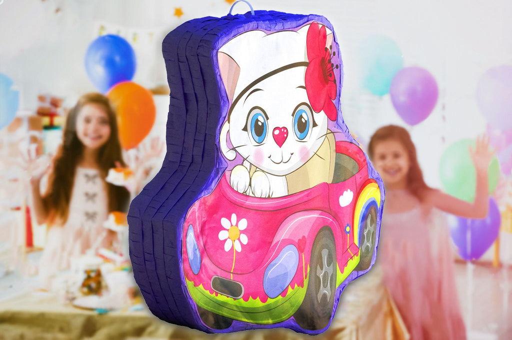 Cat Car Piñata (16 x 13 x 4 inches), Perfect for Birthday Parties, Kids Carnivals, Cat Birthday Party, Kitty Party Supplies, Kitty Cat Party Children’s Parties
