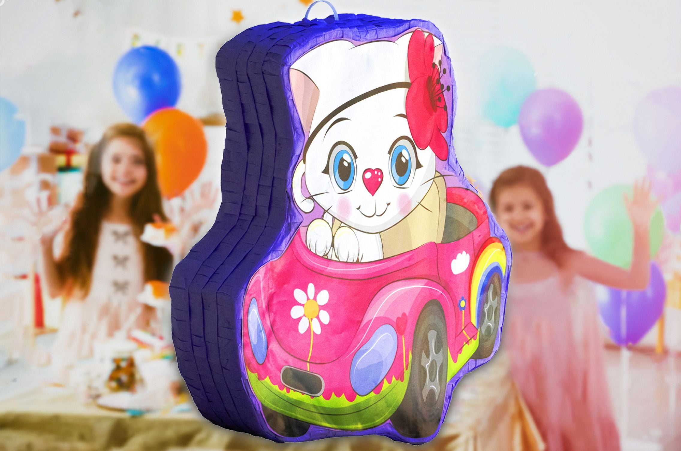 Cat Car Piñata (16 x 13 x 4 inches), Perfect for Birthday Parties, Kids Carnivals, Cat Birthday Party, Kitty Party Supplies, Kitty Cat Party Children’s Parties