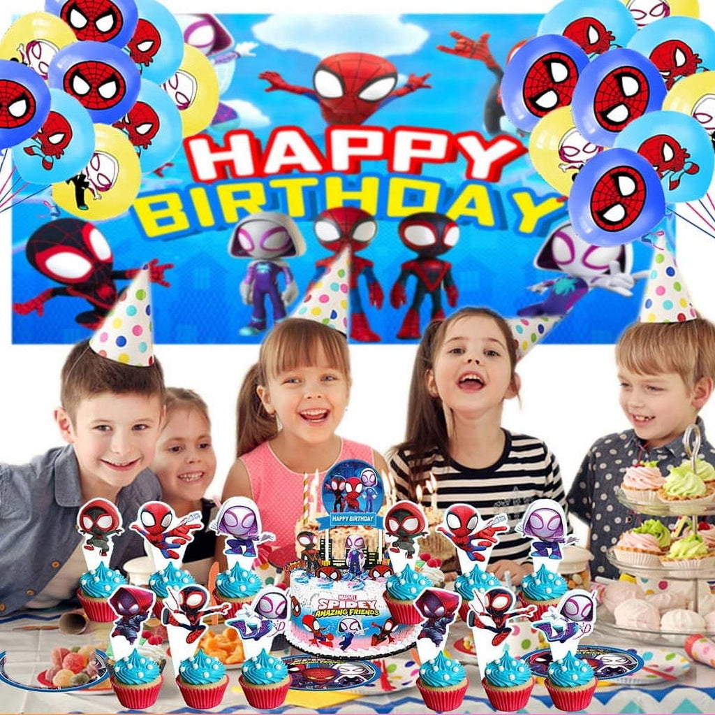 Amazing spidy and friends Birthday Party Supplies Balloons Plates Decoration Cake Topper Decor Tableware Banner Backdrop