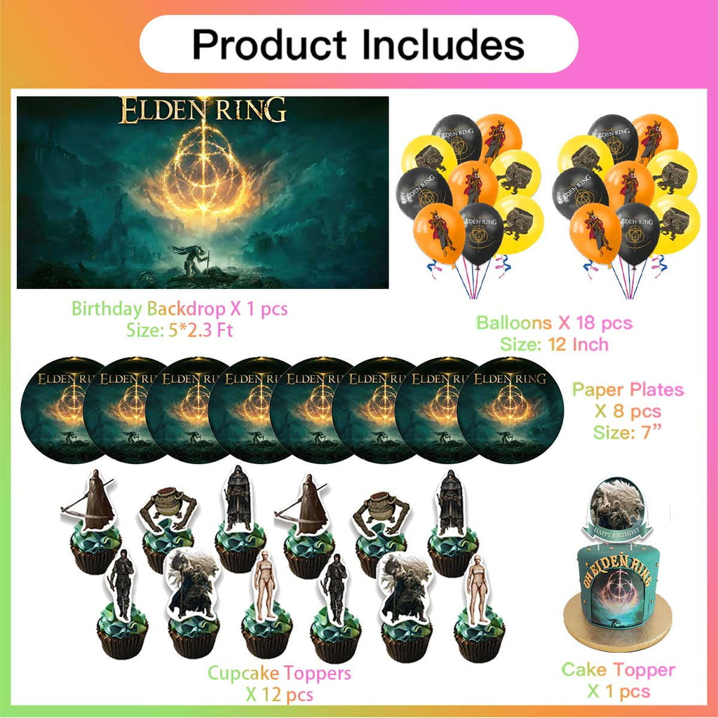 Elden Ring Party Supplies Decor Backdrop Cake Topper Plates Balloons Banner Decorations Tableware