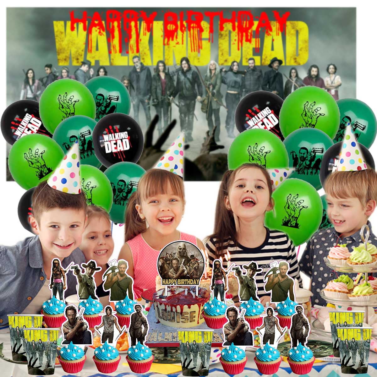 The Walking Dead Balloons Supplies Party Decor Plates Decorations Banner Cake Topper Tableware Banner Backdrop