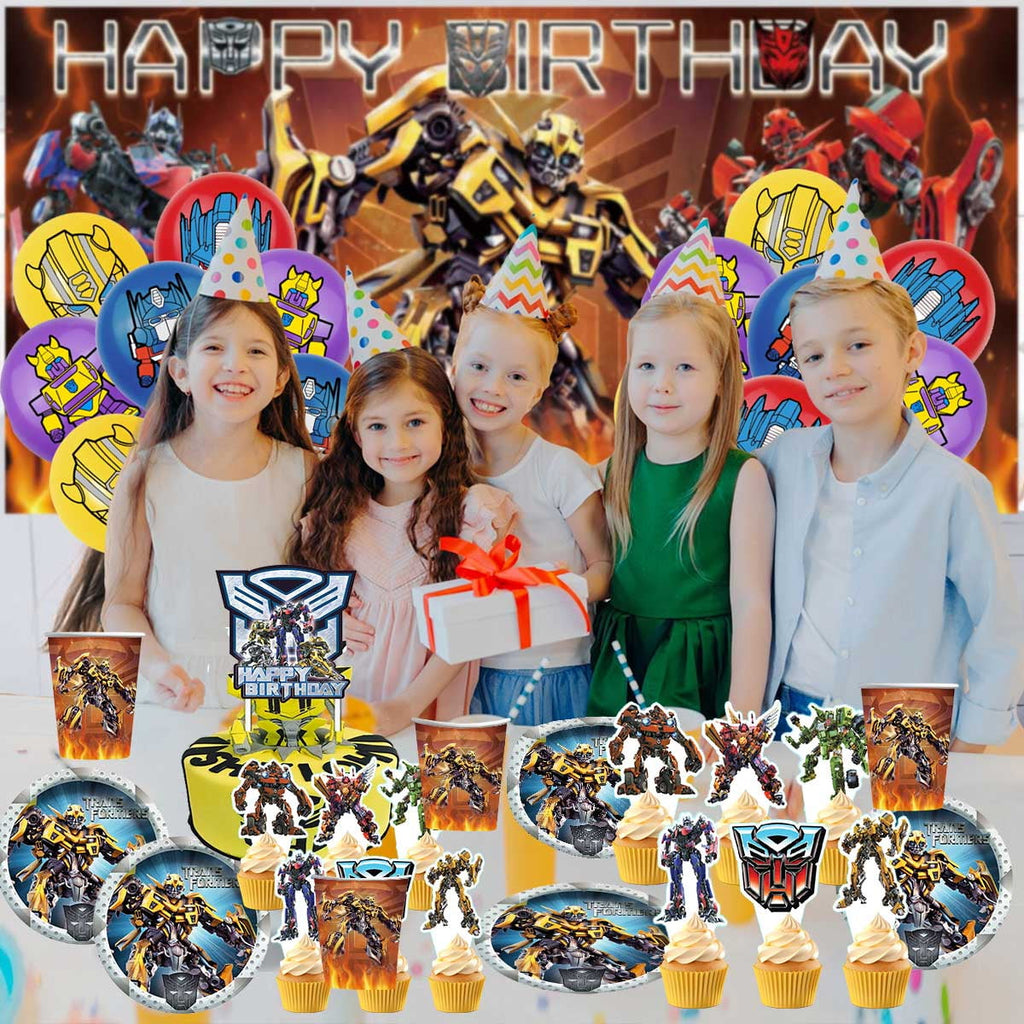 Transformer Birthday Party Supplies Balloons Plates Decoration Cake Topper Decor Tableware Banner Backdrop