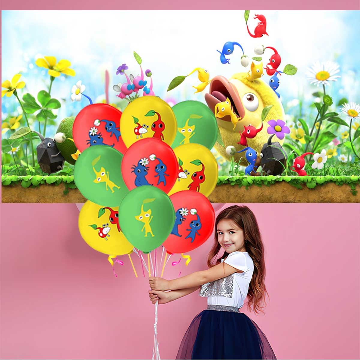 Pikmin Party Supplies Balloons Tableware Birthday Decorations Plates Banner Cake Topper Backdrop