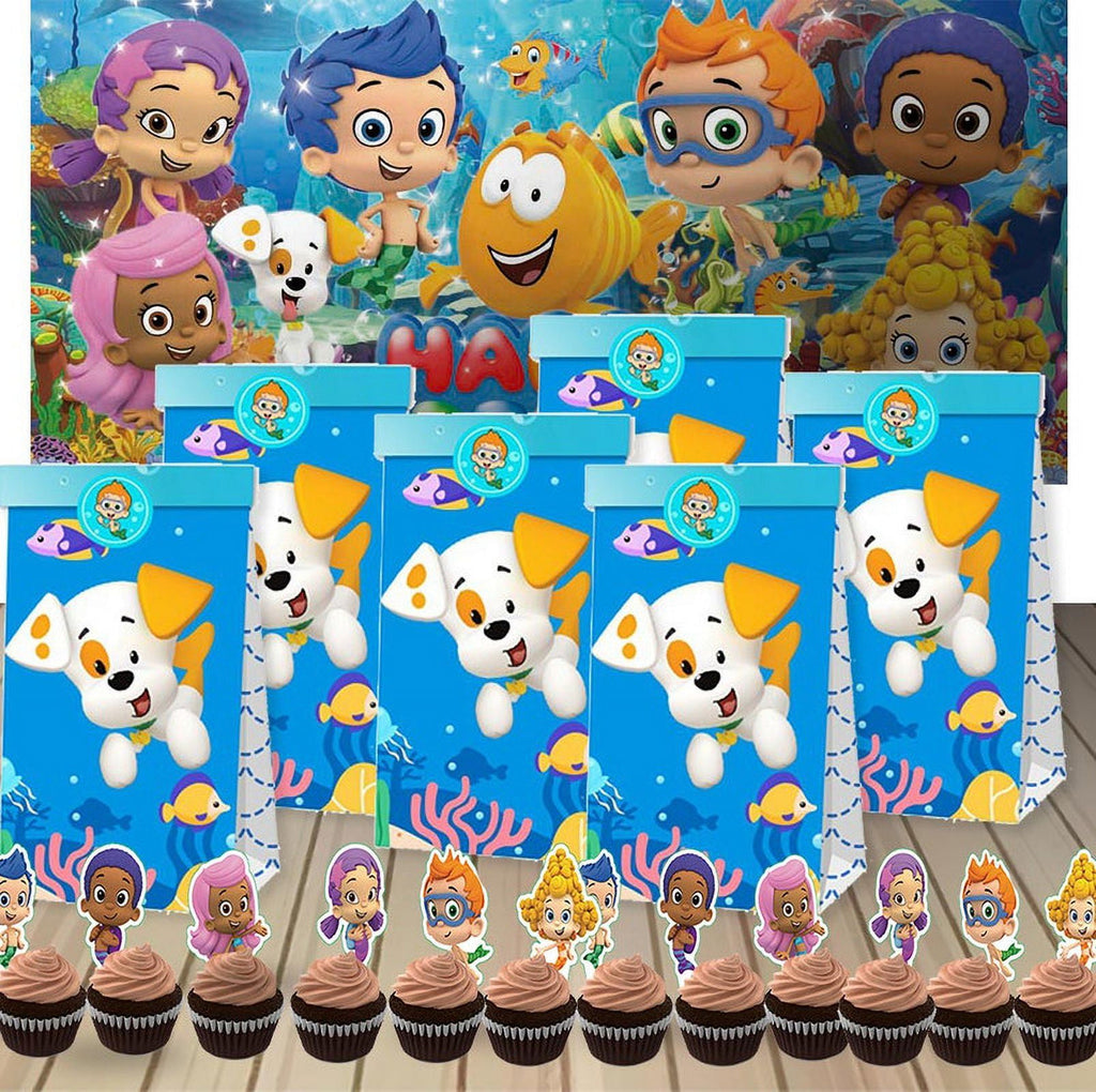 Bubble Guppies Party Favor Bags Goodie Treat Candy Supplies Decorations Birthday Cake Topper Backdrop Banner
