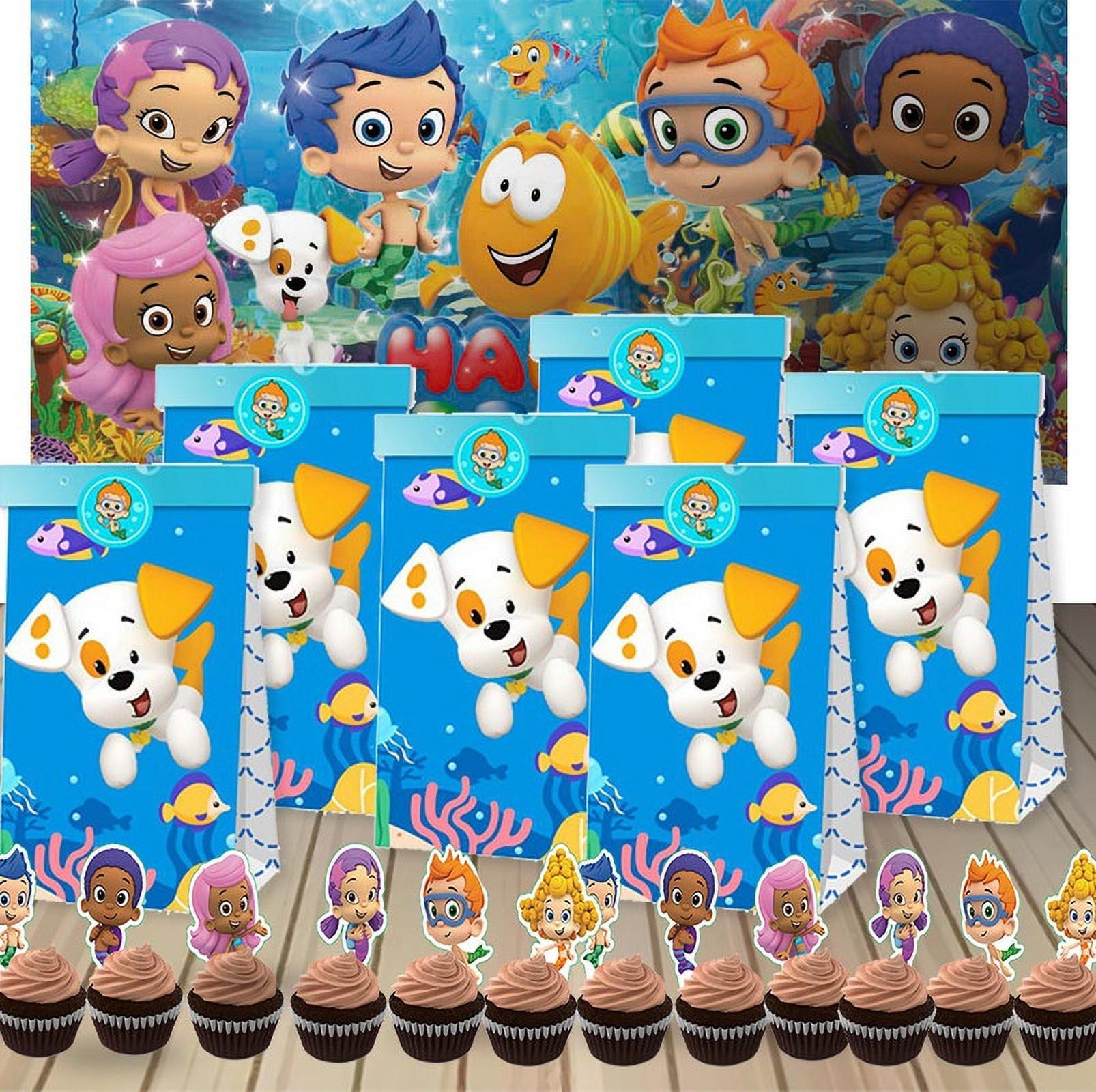 Bubble Guppies Party Favor Bags Goodie Treat Candy Supplies Decorations Birthday Cake Topper Backdrop Banner