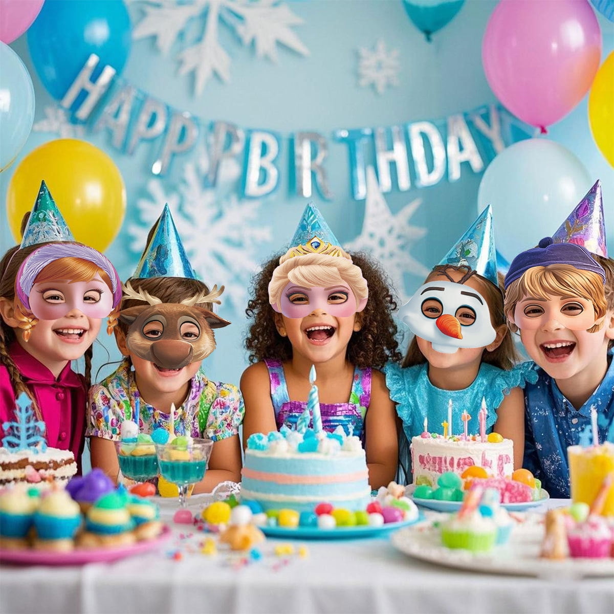 12Pcs Frozen Themed Paper Glasses, Party Supplies Photo Booth Prop Cartoon Character Cosplay Birthday Gift for Kids.