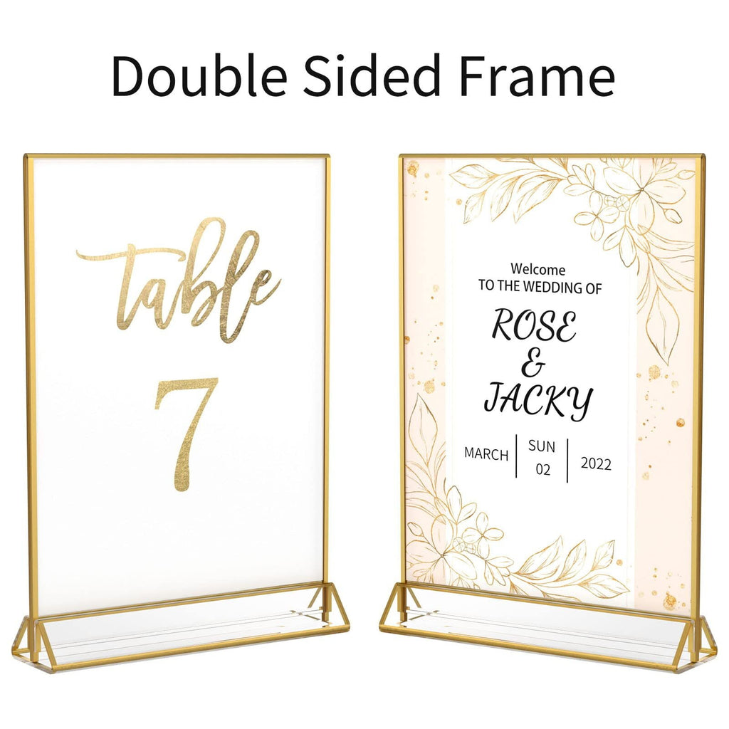 NIUBEE 6 x 4 Clear Acrylic Sign Holder,Gold Frame Double Sided Table Menu Holders Picture Frames, Photos Holder Stand for Wedding Table Number, Restaurant Sign Holder,6Pcs