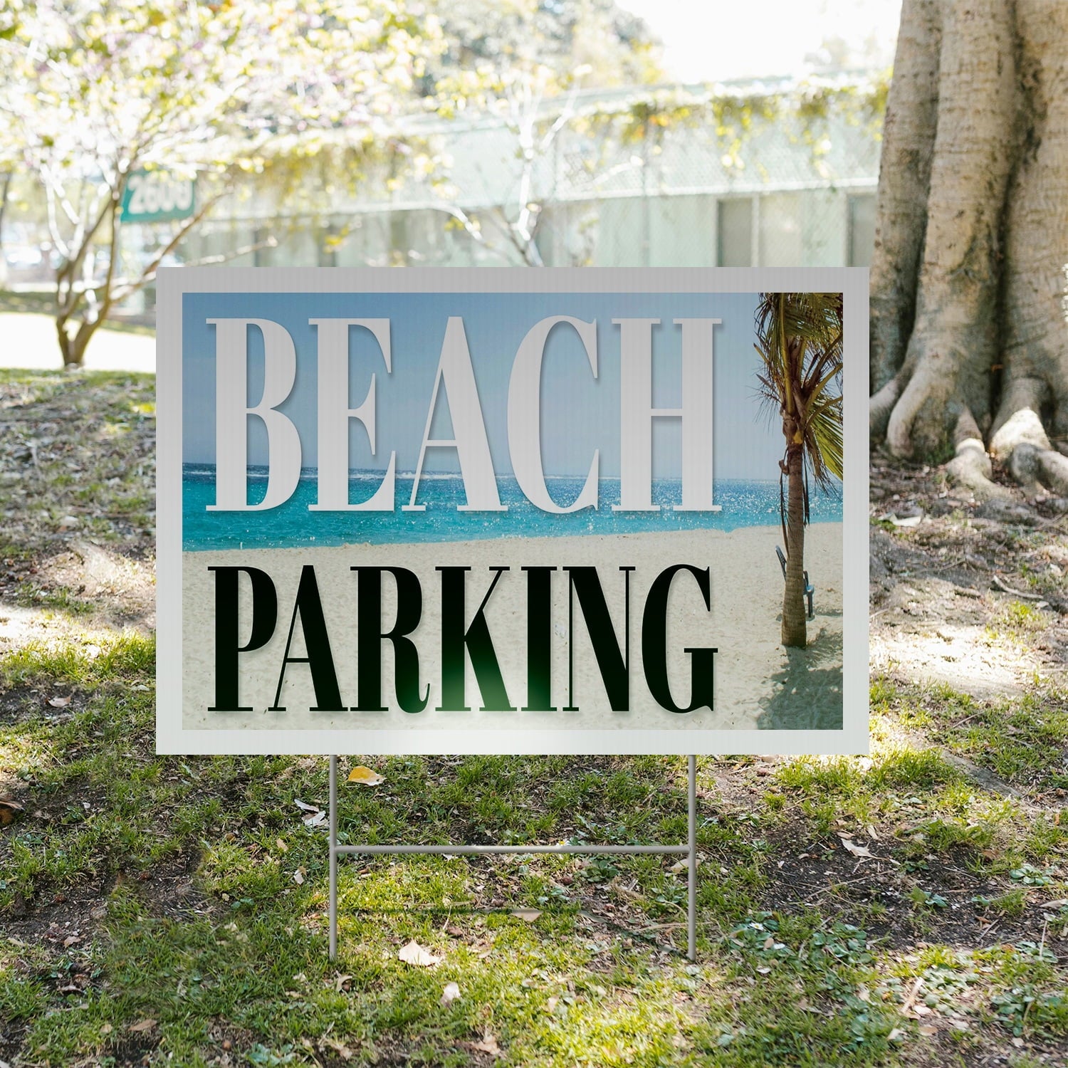 Beach Parking Yard Sign 12 Inch x 16 Inch Single Sided Weatherproof Heavy-Duty Plastic with Stake | Coastal Signage, Clear Directions, Durable for Outdoor Use | Made in USA