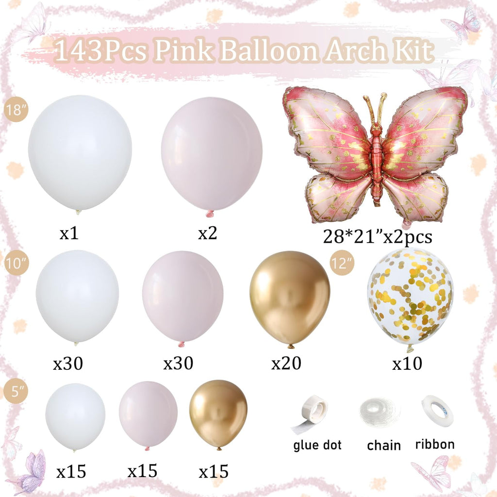 Pink and Gold Balloon Arch Kit, AFN1143 PCS Pink and White Balloon Garland Kit Light Pink White Gold Confetti Balloons for Princess Birthday Party Baby Shower Wedding Decorations
