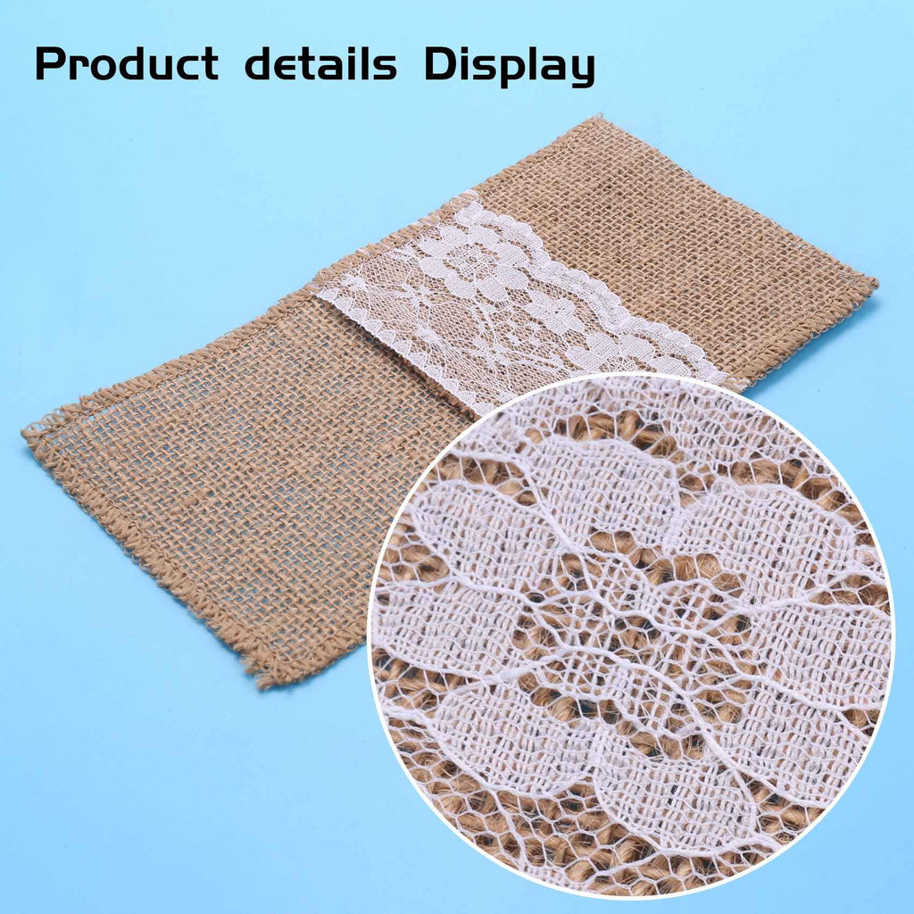 75Pcs Burlap Lace Cutlery Pouch Rustic Wedding Tableware Knife Fork Holder Bag Hessian Table Decoration Accessories