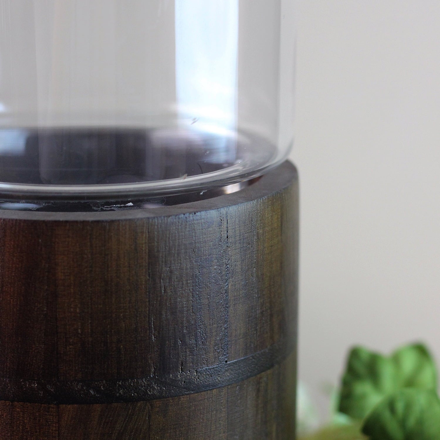 Northlight 12" Clear Glass Hurricane Pillar Candle Holder with Wooden Base