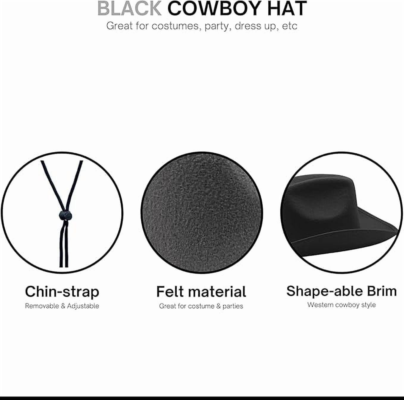 4E's Novelty 2 Pack Black Cowboy Hat, Kid Size Felt Cowgirl Hats for Girls, Boys, Teens, Party Pack