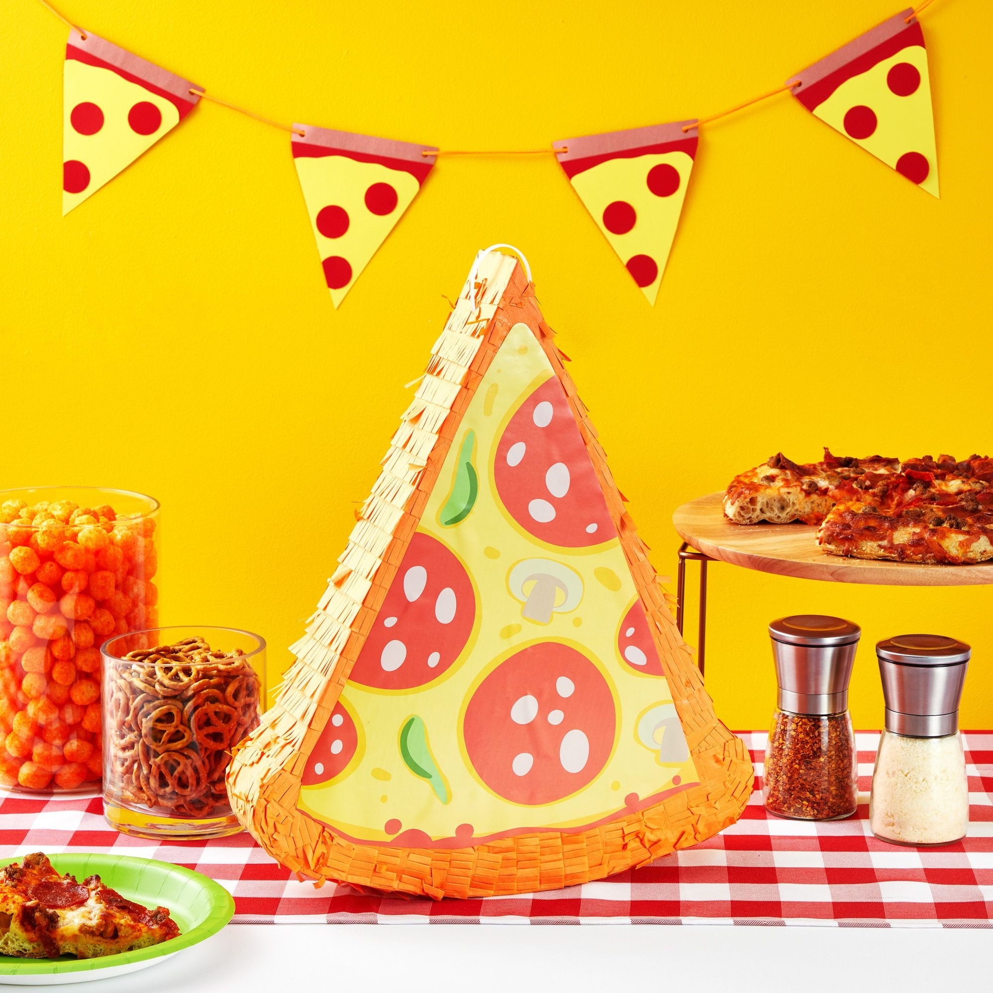 Pizza Pinata - Food Themed Birthday Party Decorations, Table Centerpiece (Small, 16.5 x 13.5 x 3 in), For Ages 3+