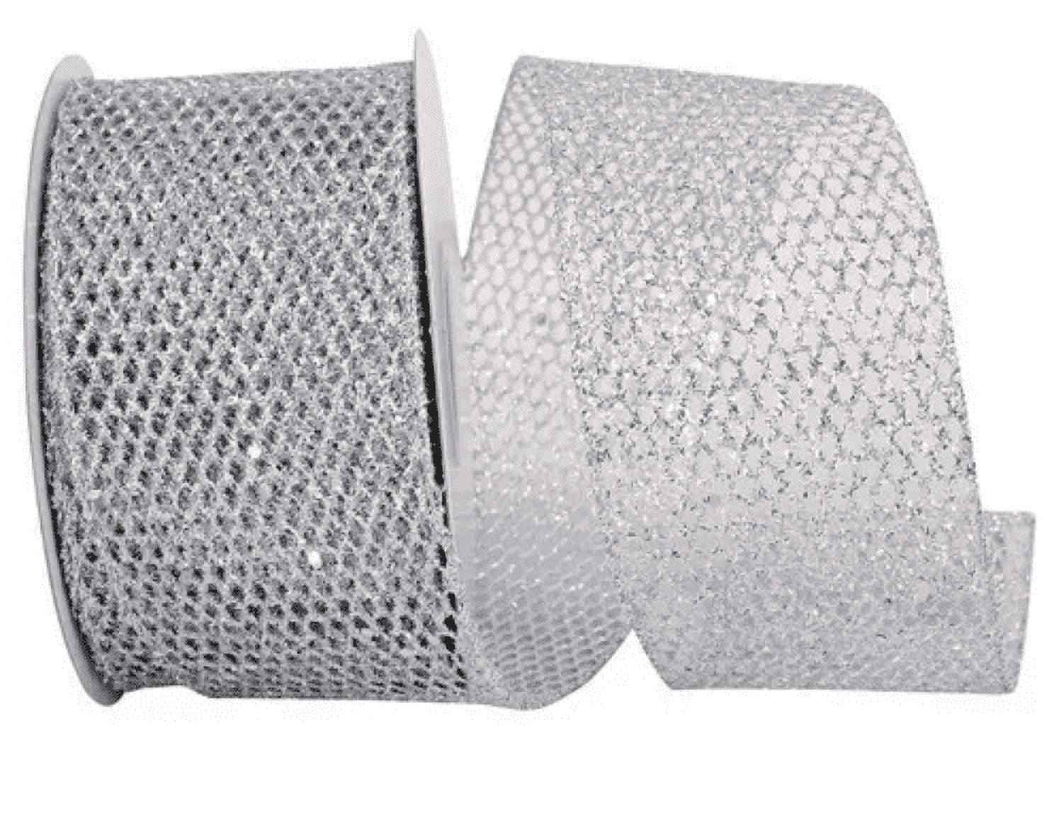 JAM Paper Christmas Silver Nylon Mesh Ribbon, 1.5in x 10yd, 1 Pack