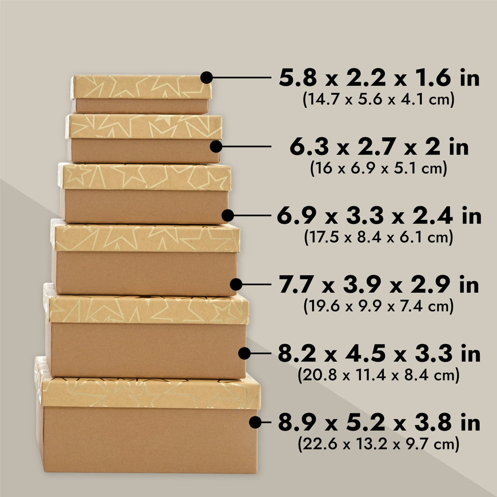 Set of 10 Nesting Gift Boxes with Lids, Cardboard Box with Gold Foil Star Designs (10 Sizes)