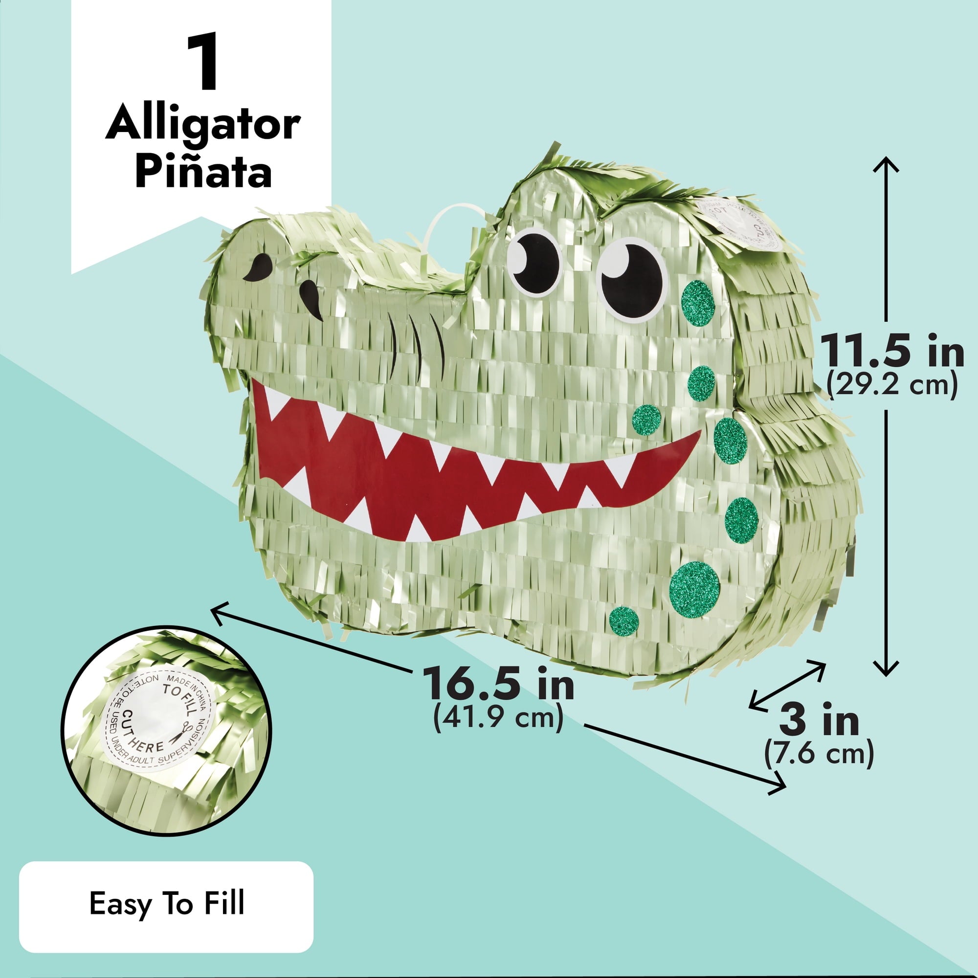 Alligator Pinata for Kids Safari Birthday Party Decorations, Baby Shower (Small, 16.5x11.5x3 In)