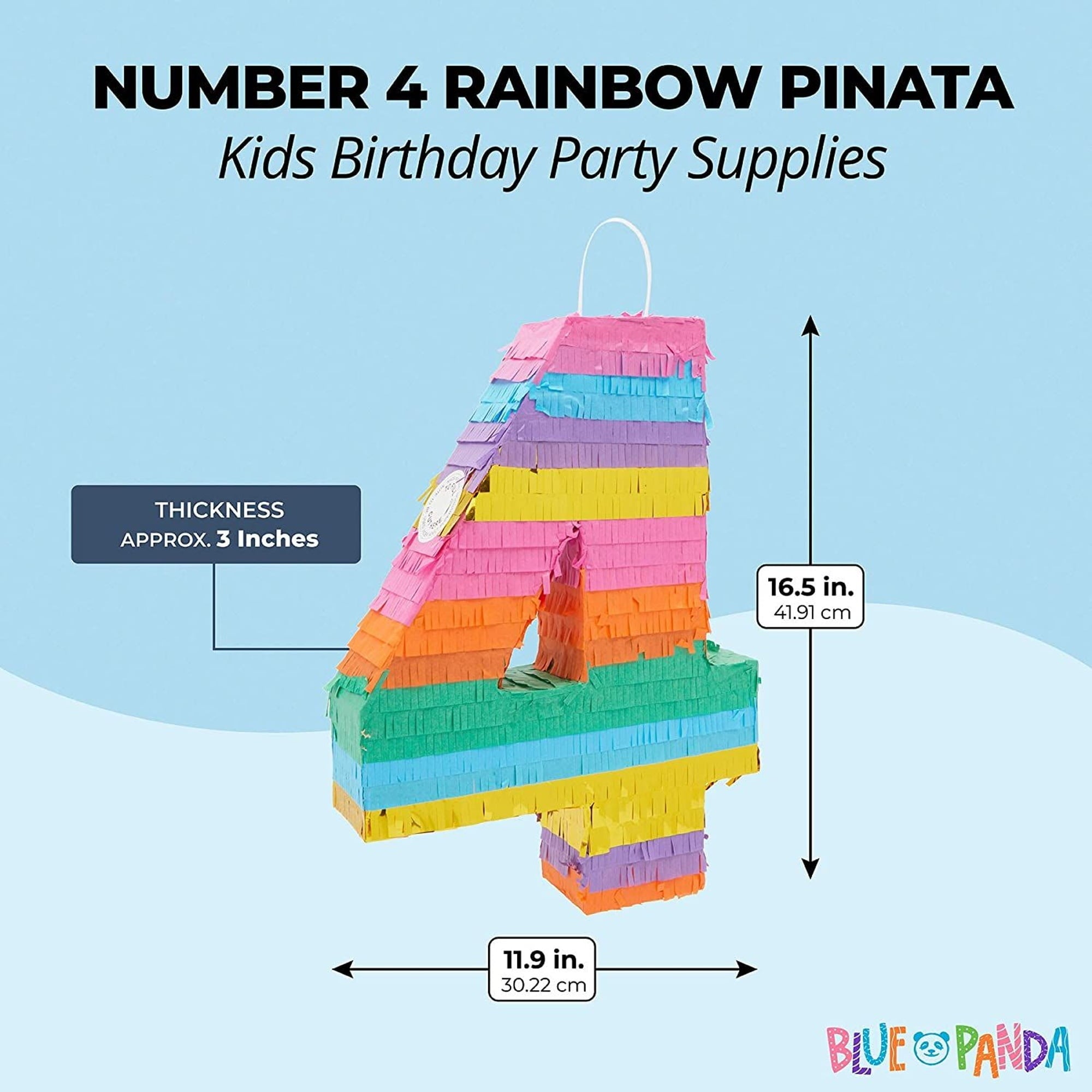 BLUE PANDA Rainbow Number 4 Pinata for Kids Ages 3-14 Birthday Party Decorations, Fiesta, Anniversary Celebration, Small (12 x 17 x 3 In)