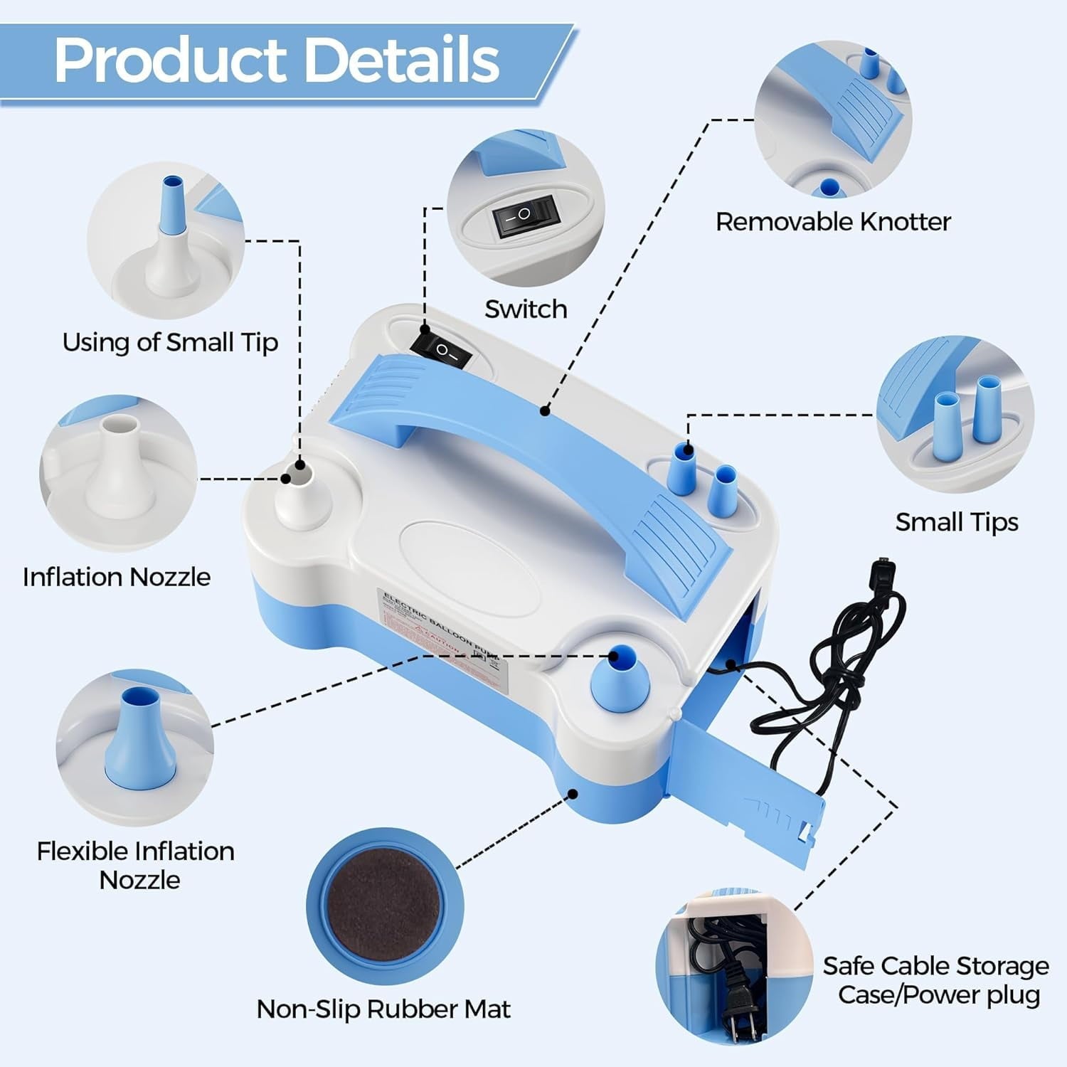Balloon Pump - Electric Dual Nozzle Air Pump for Balloon, Portable Balloon Blower Save Time and Effort, Balloon Inflator for Parties and Decorations - 110V-120V, 600W
