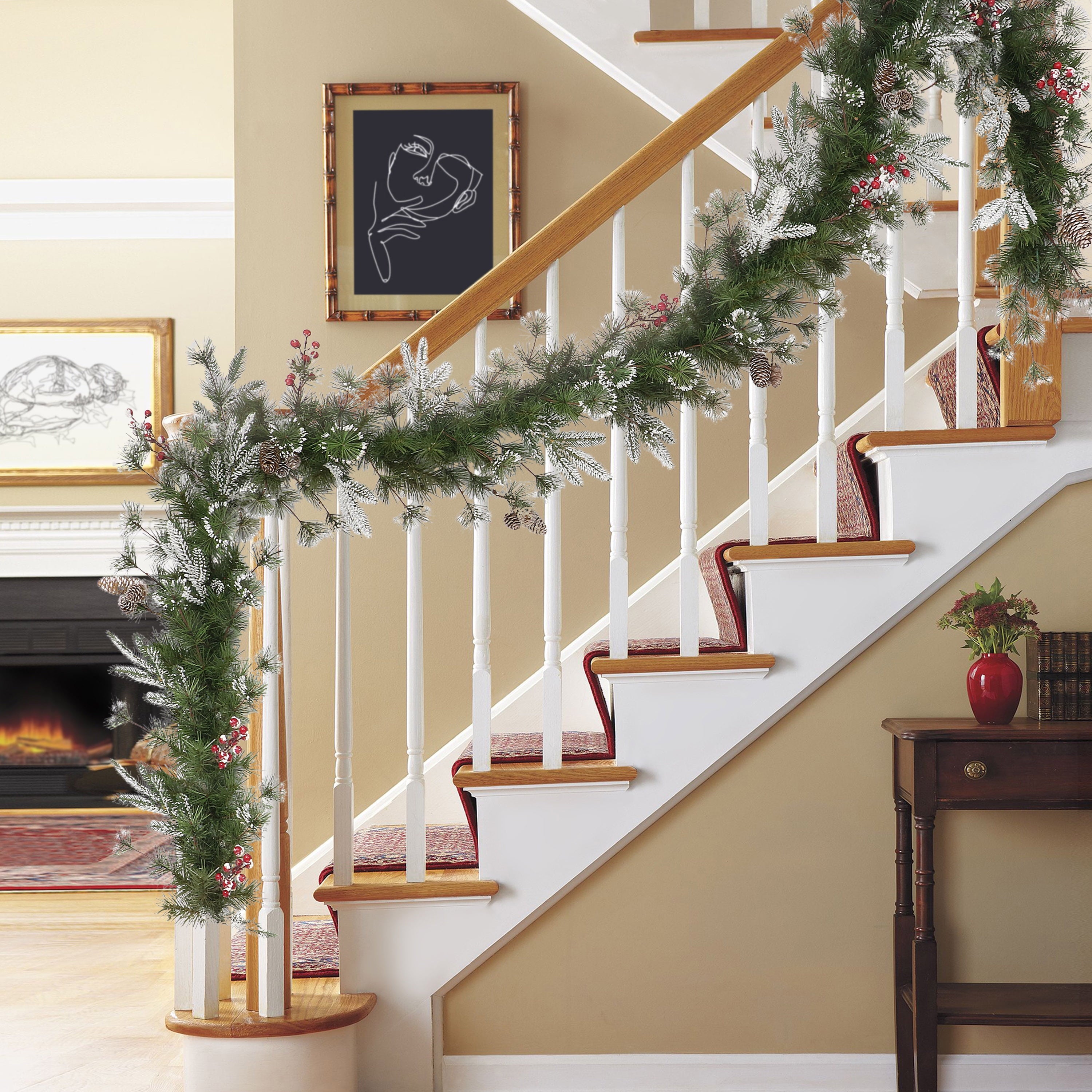 9ft x 10in PE/PVC Decorated Garland 220 Tips Pine Cones & Berries