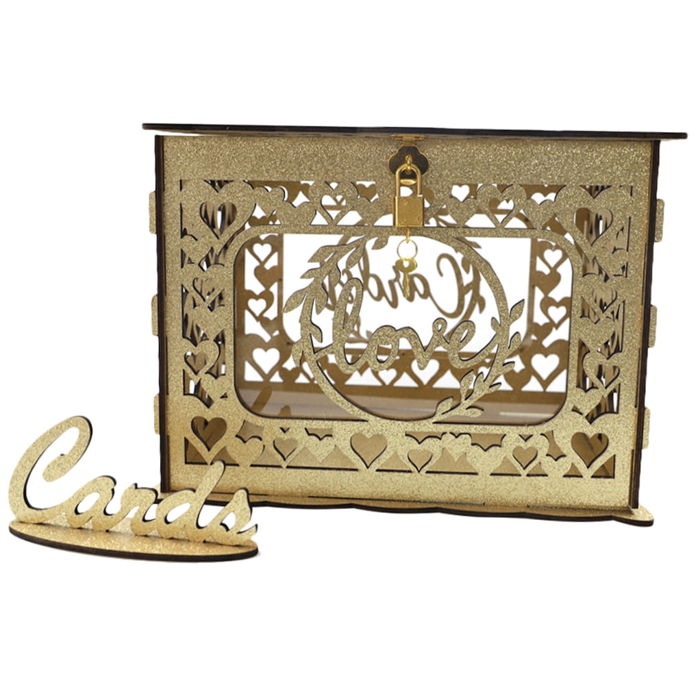 MLINS  Wood Card Holder Blessing Container Decoration Invitation Baby Bride Golden