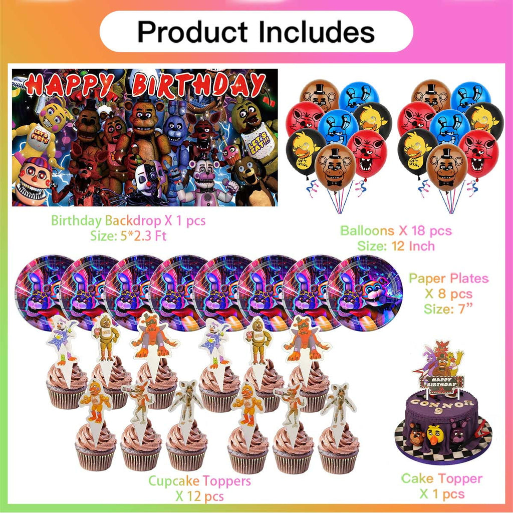 Five Nights at Freddy's Birthday Party Supplies Balloons Plates Decoration Cake Topper Decor Tableware Banner Backdrop