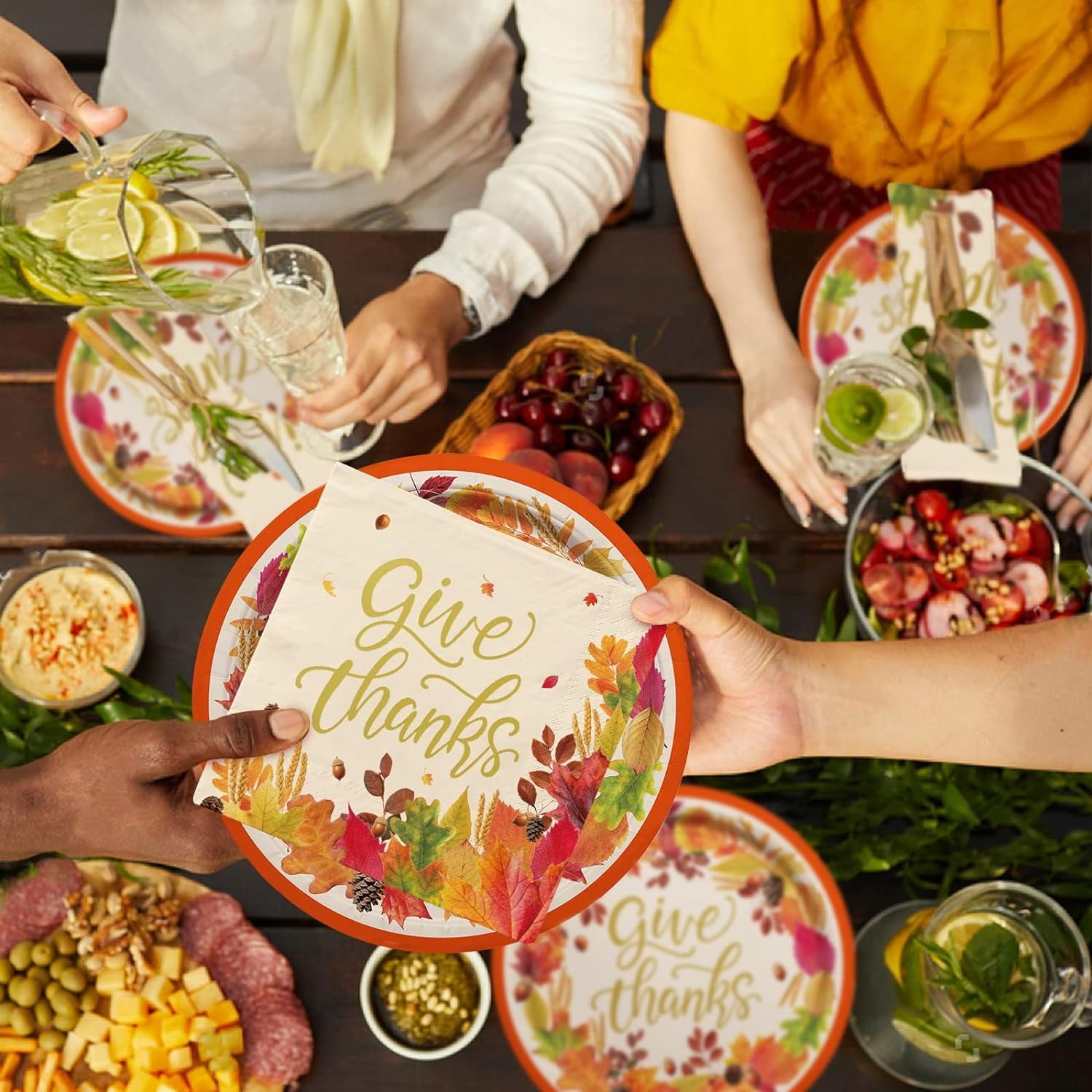 Fall theme Party Supplies Kit, Serve 25, Autumn Harvest Disposable Dinnerware Includes: Paper Dinner Plates, Dessert Plates, Napkins, Cups, and Tablecloth, for Thanksgiving Party Decorations
