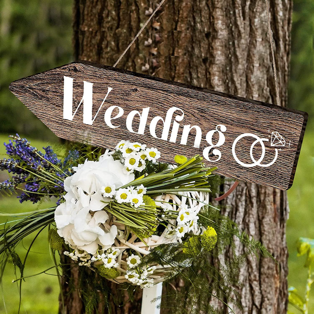 2 Pieces Wedding Directional Road Arrow Sign Wedding This Way Arrow Sign Wedding Wooden Sign and Reception Waterproof Large Wedding Sign with Stakes for Wedding Supplies
