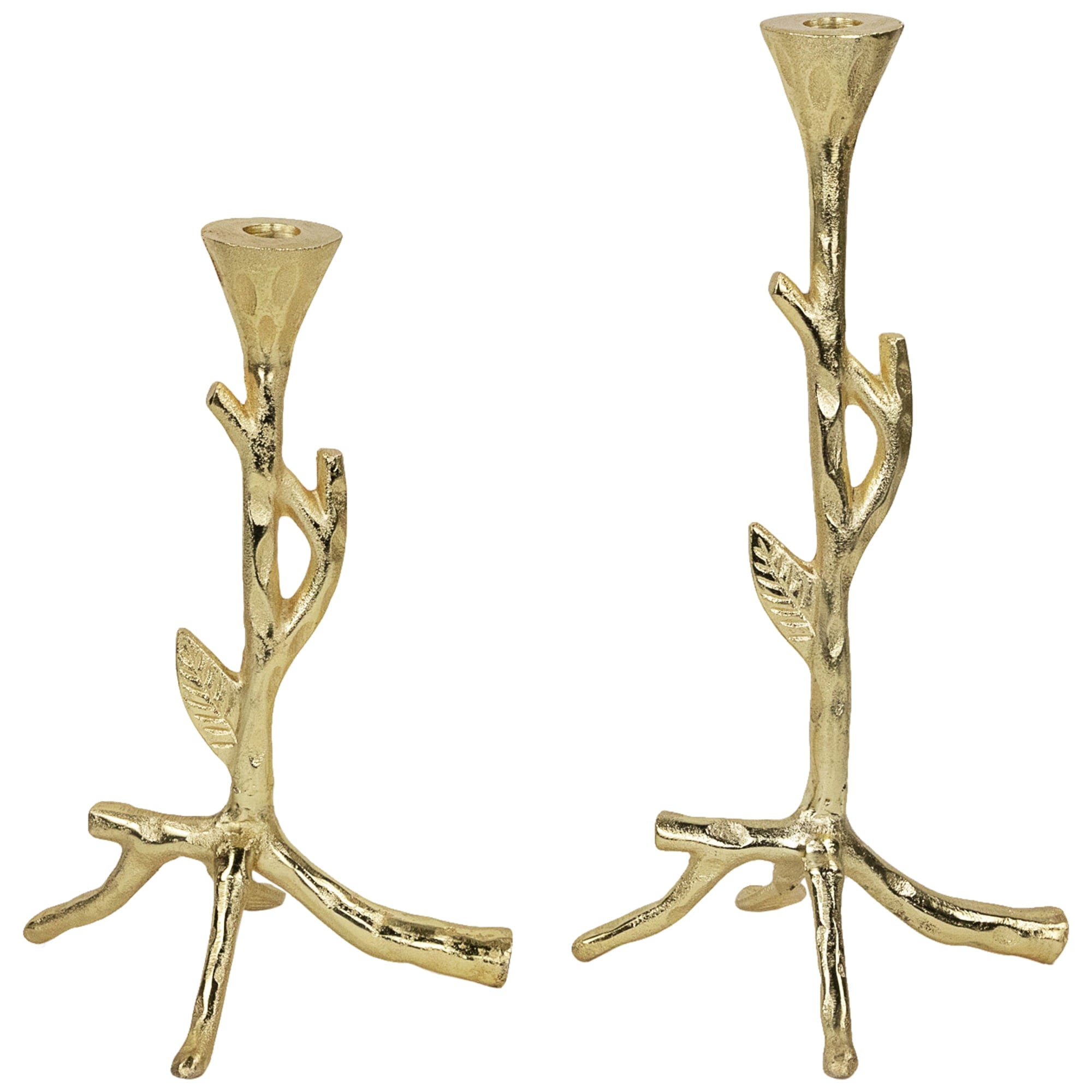 Northlight Leafy Branch Metal Taper Candle Holders - 15" - Gold - Set of 2