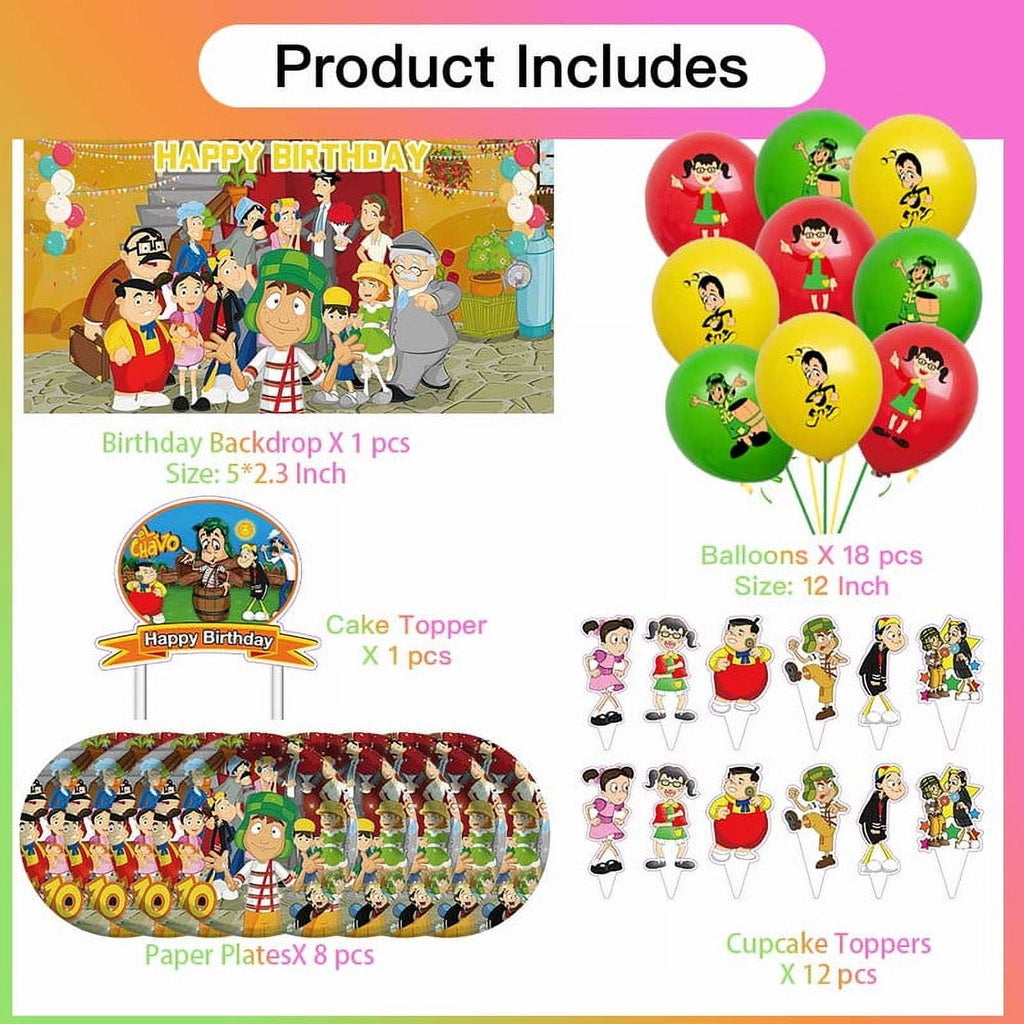 El Chavo Party Supplies Plates Decorations Birthday Cake Topper Banner Decor Backdrop Balloons