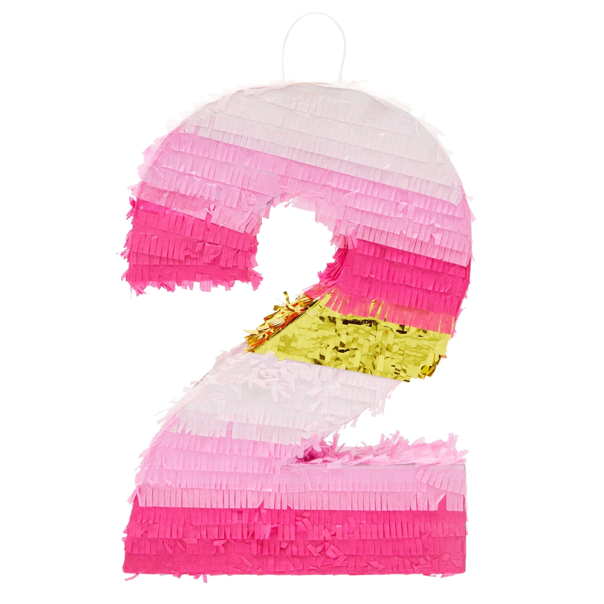 BLUE PANDA Number 2 Pinata, Pink and Gold for Kids Ages 3-14 Birthday Party Decoration, Fun Game and Event Supplies, Small (16.5 x 11 x 3 In)
