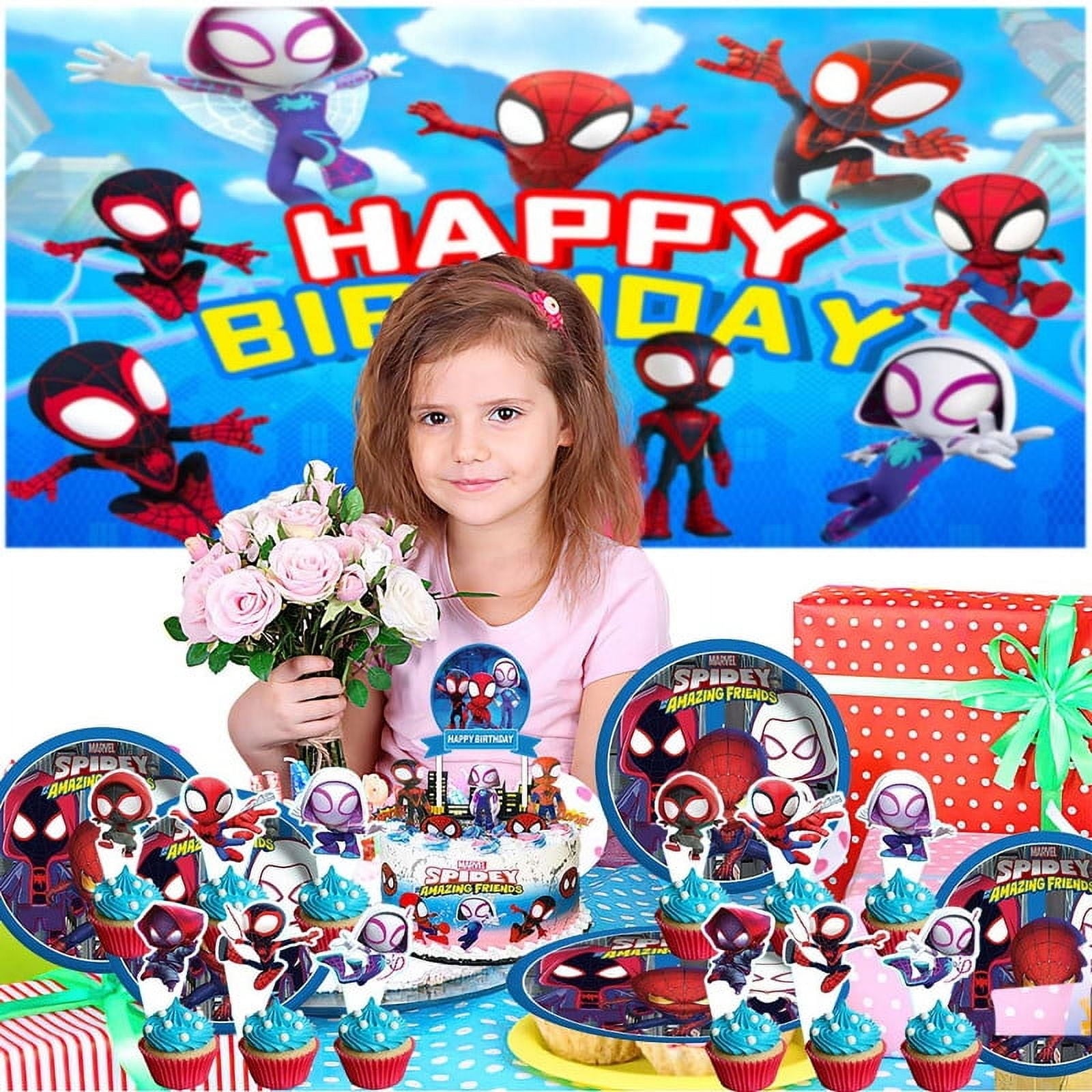 Amazing spidy and friends Birthday Party Supplies Balloons Plates Decoration Cake Topper Decor Tableware Banner Backdrop