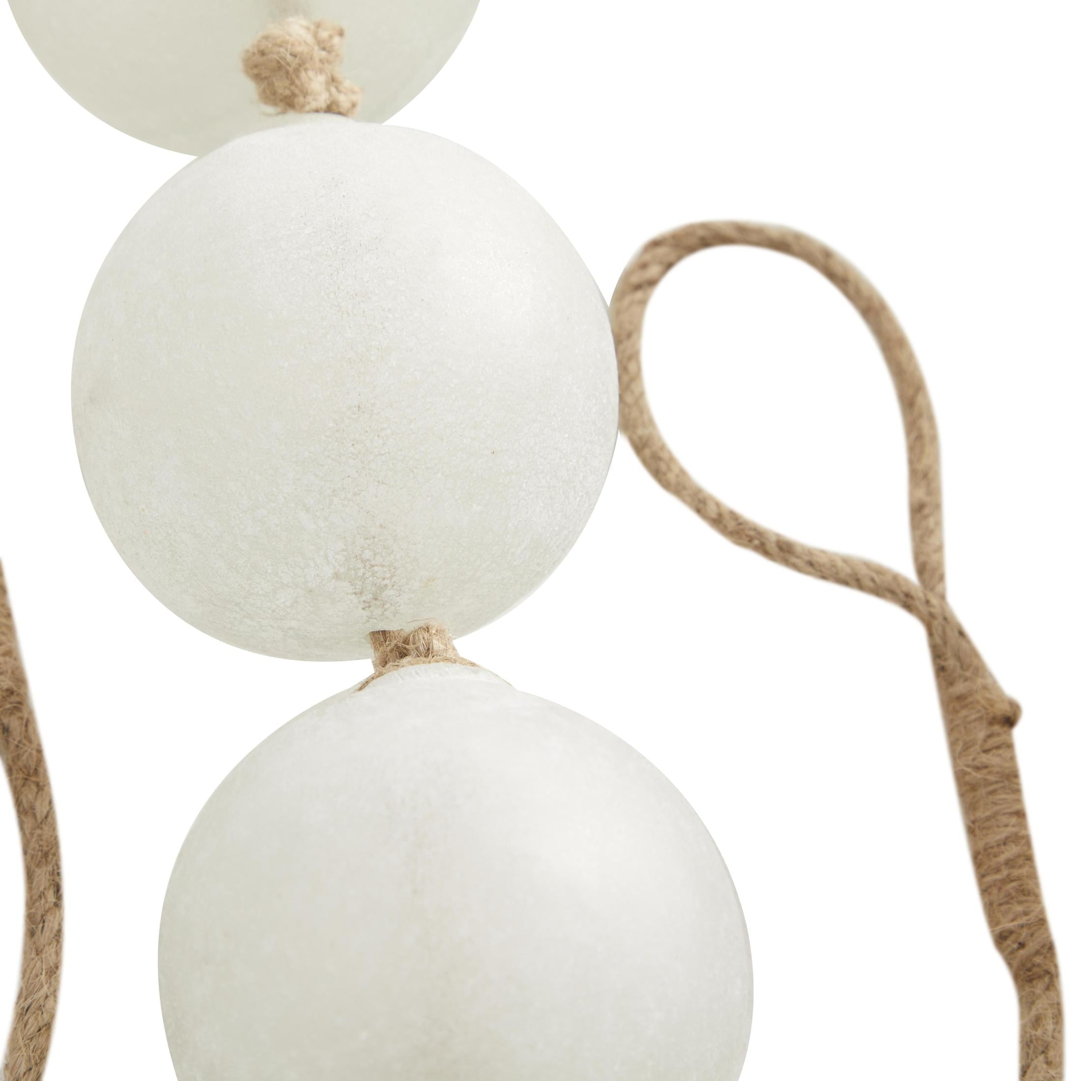 DecMode Handmade Round Extra Long Frosted Orb White Glass Garland with Tassel with Knotted Jute Rope