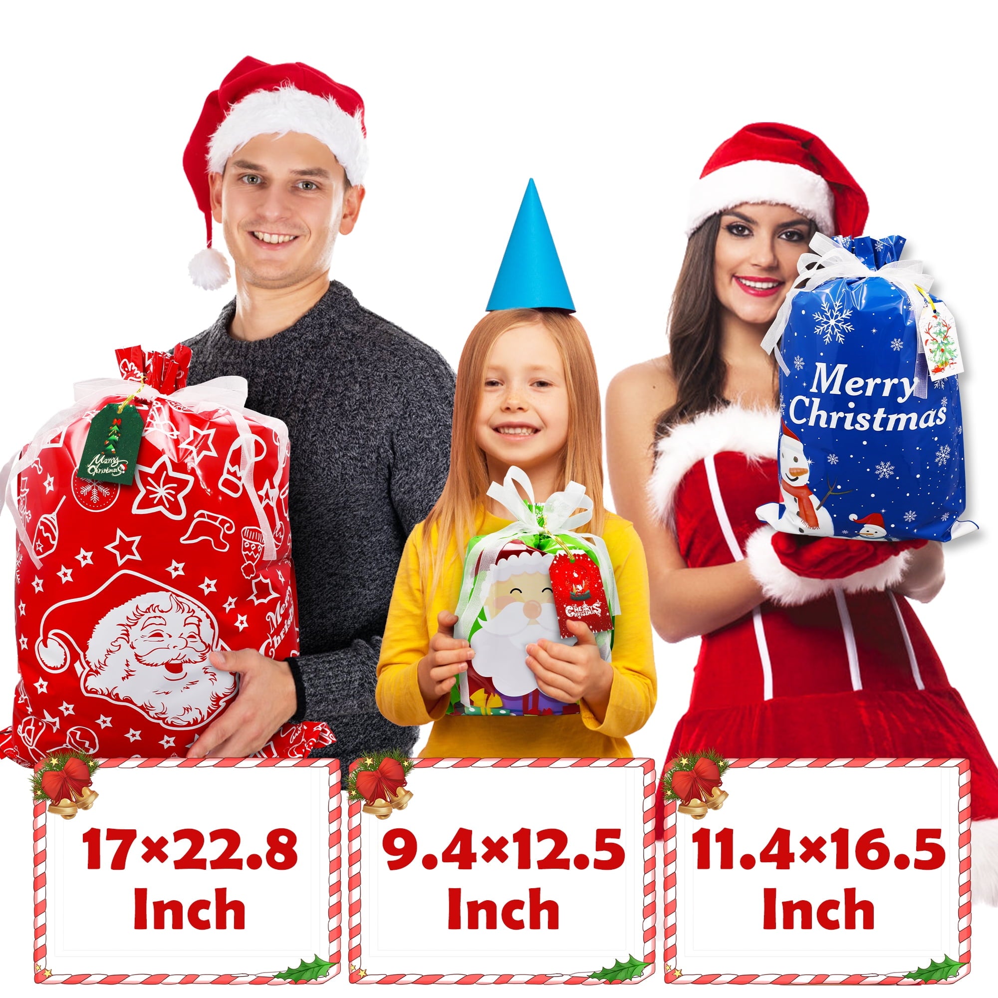 MAGOTAN 40PCS Christmas Gift Bags,10 Seconds Wrapping Gift,Holiday Gift Bags Assorted,Reusable Foil Gift Wrapping Sacks Pouches Xmas Presents Party Favor Goody Bags Jumbo