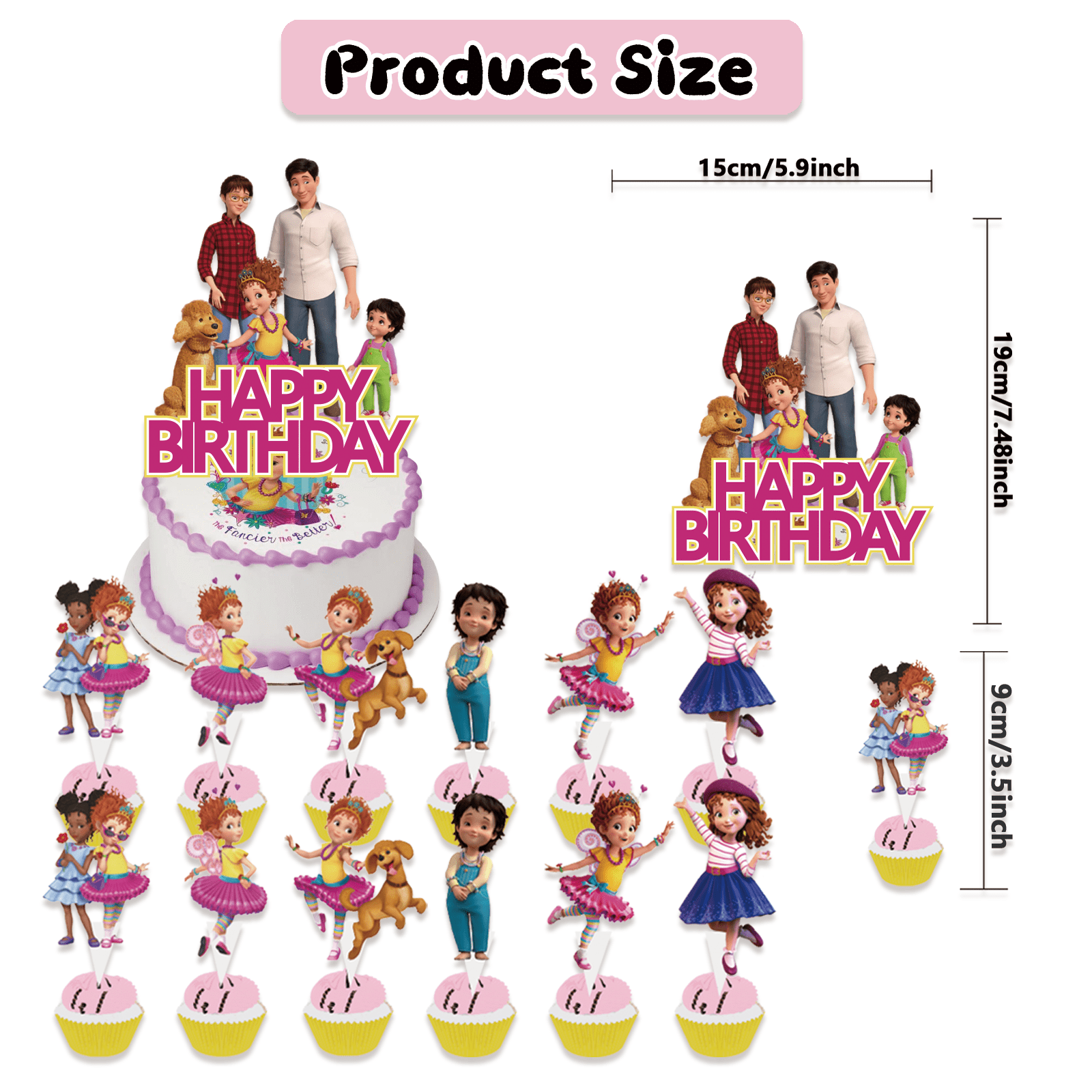 44 Pcs For Fancy Theme For Nancy Birthday Party Decorations,With 1 Happy Birthday Banner Garland,25 Cupcake Toppers,18 Balloons for Kids Party Decorations