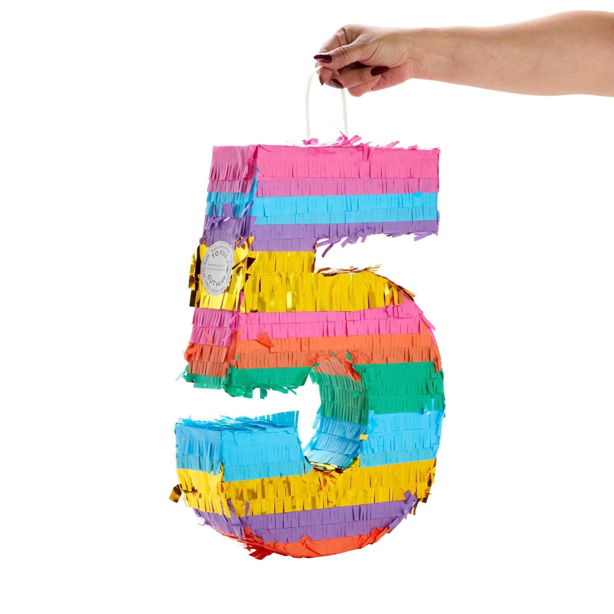BLUE PANDA Rainbow Number 5 Pinata for Kids Ages 3-14 Birthday Party Decoration, Fiesta, Cinco de Mayo Celebration, Small (12 x 16.5 x 3 In)