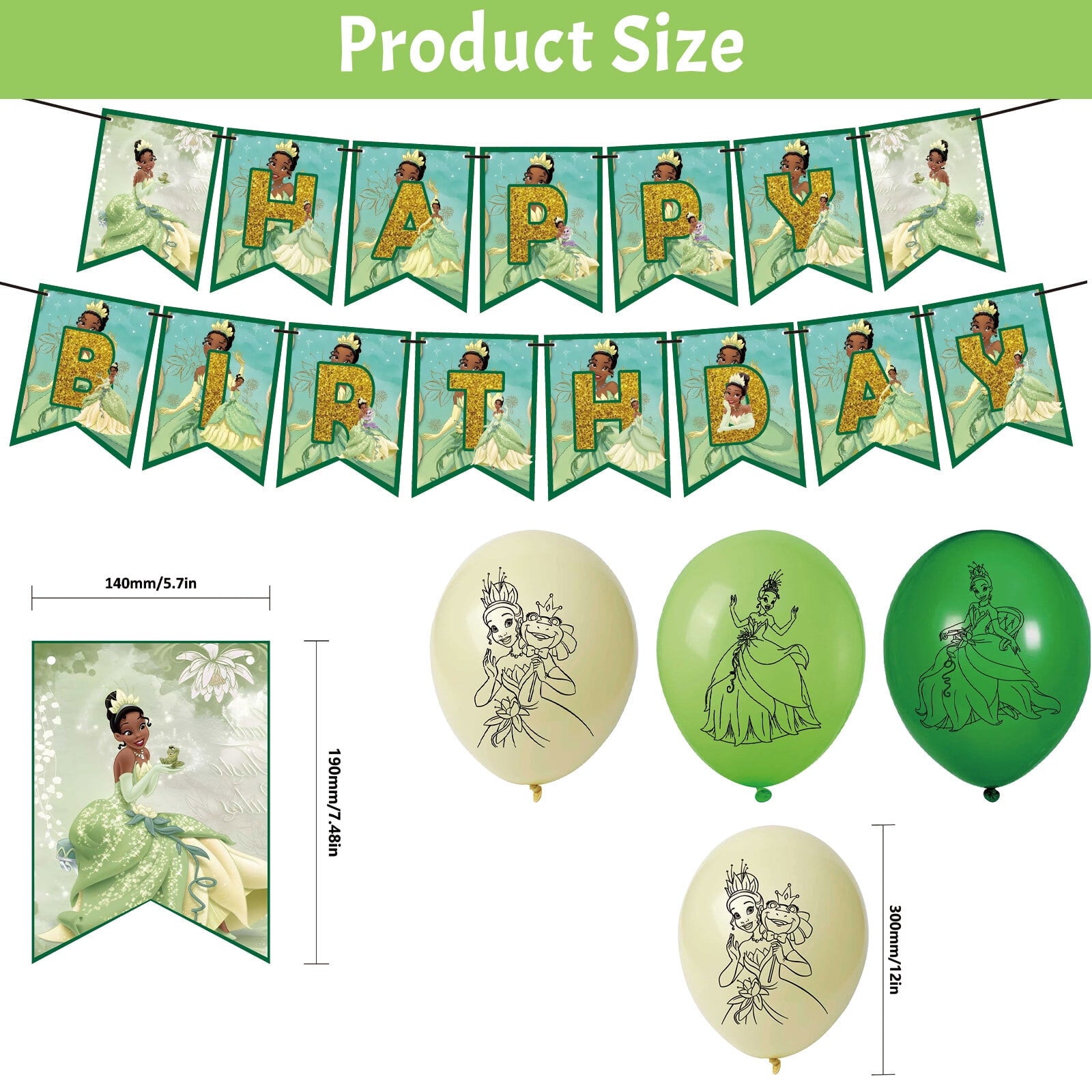 38PCS For Princess and The Frog Birthday Party Decorations,With 1 Happy Birthday Banner Garland,6 Hanging Swirls,13 Cupcake Toppers,18 Balloons for Party Supplies